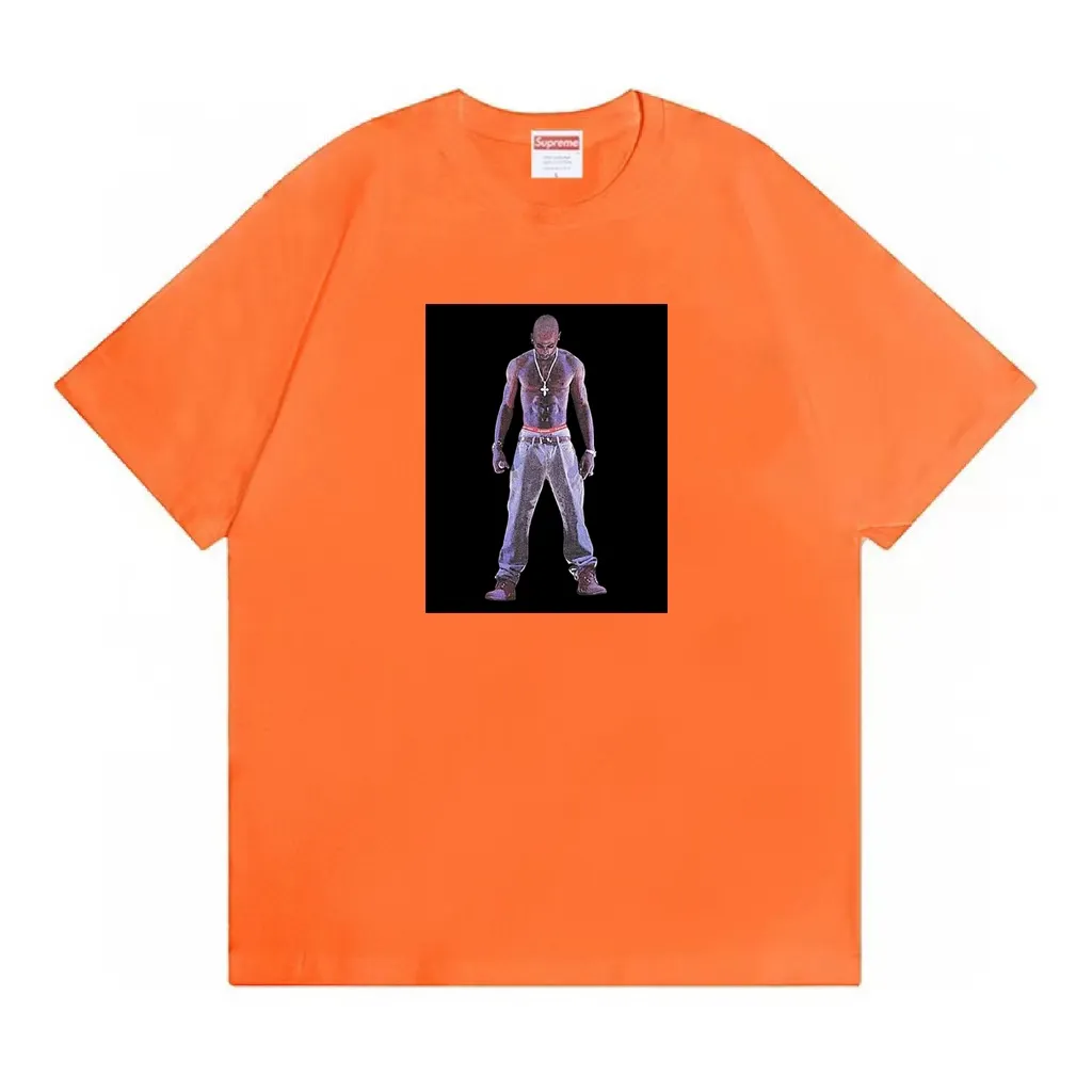 #S122 p110💰 Supreme SS20 Week 1 TupacHologram Tee virtual character short-sleeved T-shirt. Loose fit. Made of 260g combed cotton double yarn. From fabrics to accessories, all three standards are complete and follow ZP. Imported Matsui company slurry printing will never crack. The whole piece is made with three-needle five-thread technology. The neckline-shoulder seam-sleeve seam is double-lined, which looks more three-dimensional and textured.) The same process as the original version, classic version Feel free to compare zp. The whole piece adopts three-needle five-thread craftsmanship (neckline-shoulder seam-sleeve seam double thread, which looks more three-dimensional and textured). It has the same craftsmanship as the genuine original, classic version. Color: Black White Red Orange Yellow Size: S M L XL XXL