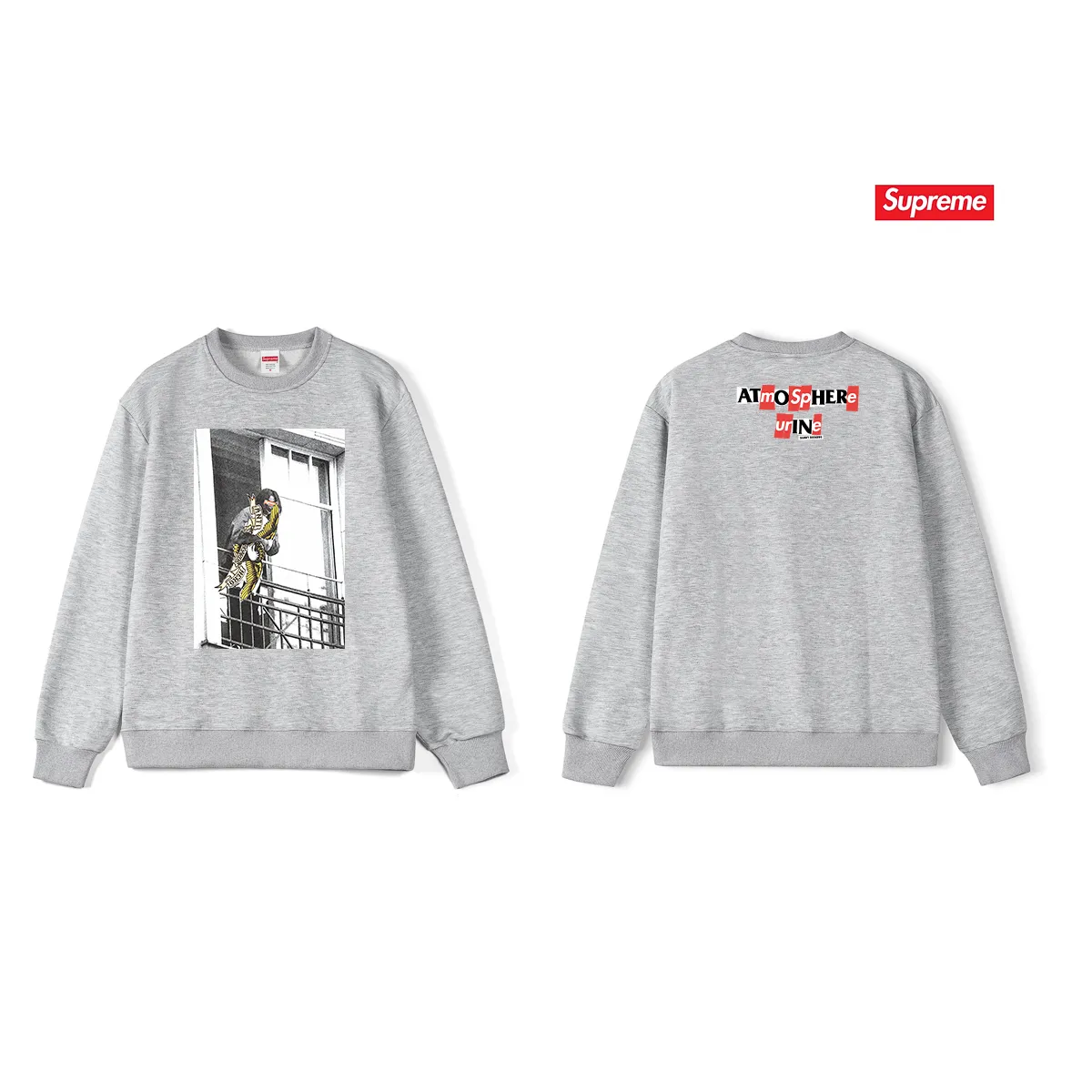 Style No. S1107 #terry p150💰 Velvet 160💰 Supreme Week 14 xANTIHERO Balcony Tee co-branded Michael Jackson balcony character print round neck sweatshirt Made of 400 grams of large terry (drop shoulder large version) fabric, soft texture and no pilling Imported environmentally friendly printing glue The pattern is bright and three-dimensional Quality💥Same style for men and women The upper body is trendy Color: black white gray Size: S M L XL XXL