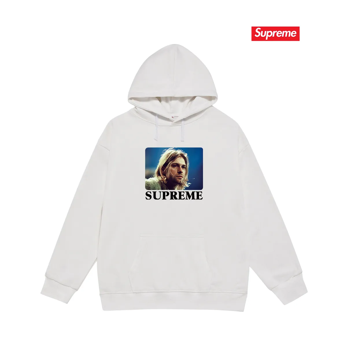 Style No. S2127 #terry P160💰 Velvet P170💰 Supreme SS23 Week1 KURTCOBAINTEE Kurt Cobain printed hooded sweatshirt Made of 400g large terry 430g silver fox velvet (drop shoulder large version) fabric, soft texture and no pilling Imported environmentally friendly printing glue The pattern is bright and three-dimensional Quality 💥Same style for men and women The upper body is trendy Color: black white gray Size: S M L XL XXL