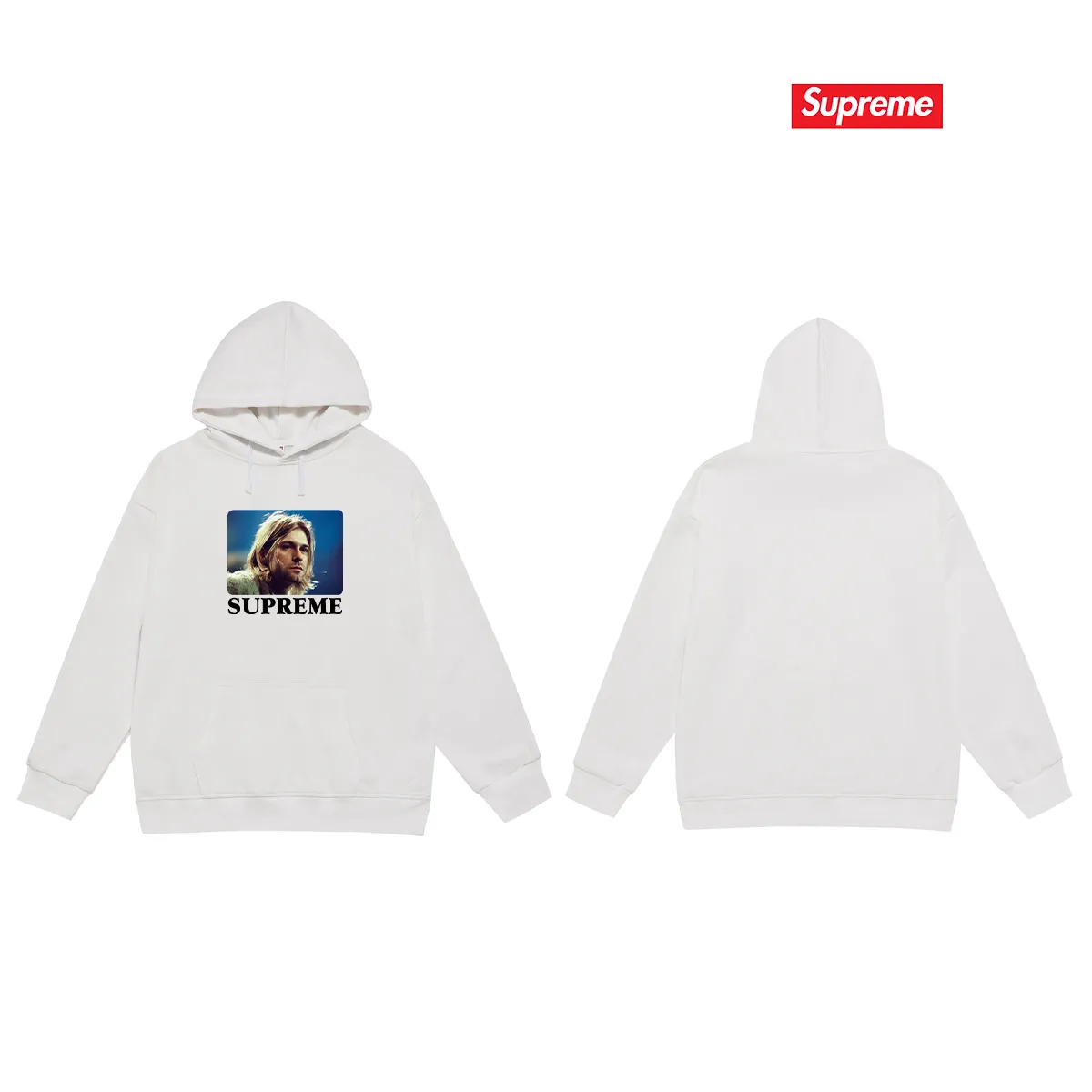 Style No. S2127 #terry P160💰 Velvet P170💰 Supreme SS23 Week1 KURTCOBAINTEE Kurt Cobain printed hooded sweatshirt Made of 400g large terry 430g silver fox velvet (drop shoulder large version) fabric, soft texture and no pilling Imported environmentally friendly printing glue The pattern is bright and three-dimensional Quality 💥Same style for men and women The upper body is trendy Color: black white gray Size: S M L XL XXL