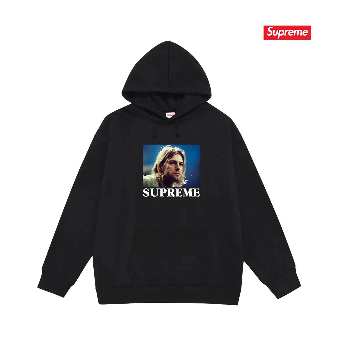 Style No. S2127 #terry P160💰 Velvet P170💰 Supreme SS23 Week1 KURTCOBAINTEE Kurt Cobain printed hooded sweatshirt Made of 400g large terry 430g silver fox velvet (drop shoulder large version) fabric, soft texture and no pilling Imported environmentally friendly printing glue The pattern is bright and three-dimensional Quality 💥Same style for men and women The upper body is trendy Color: black white gray Size: S M L XL XXL