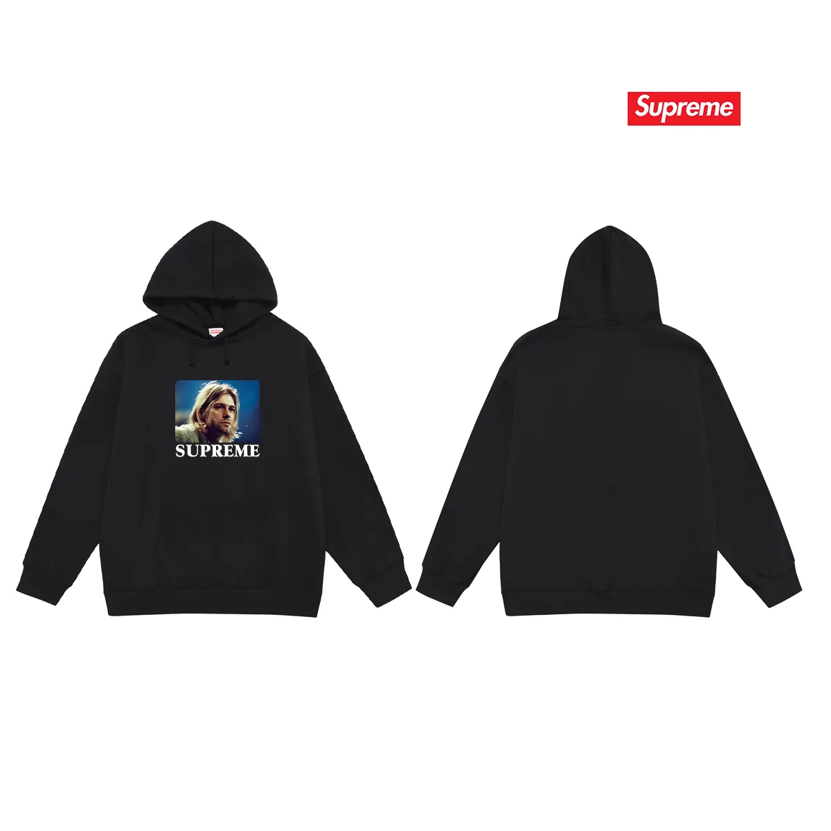 Style No. S2127 #terry P160💰 Velvet P170💰 Supreme SS23 Week1 KURTCOBAINTEE Kurt Cobain printed hooded sweatshirt Made of 400g large terry 430g silver fox velvet (drop shoulder large version) fabric, soft texture and no pilling Imported environmentally friendly printing glue The pattern is bright and three-dimensional Quality 💥Same style for men and women The upper body is trendy Color: black white gray Size: S M L XL XXL