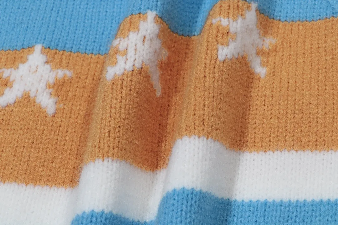 P300 Sup supreme chest striped five-pointed star jacquard crew neck sweater Color: black blue green Size: S M L XL XXL