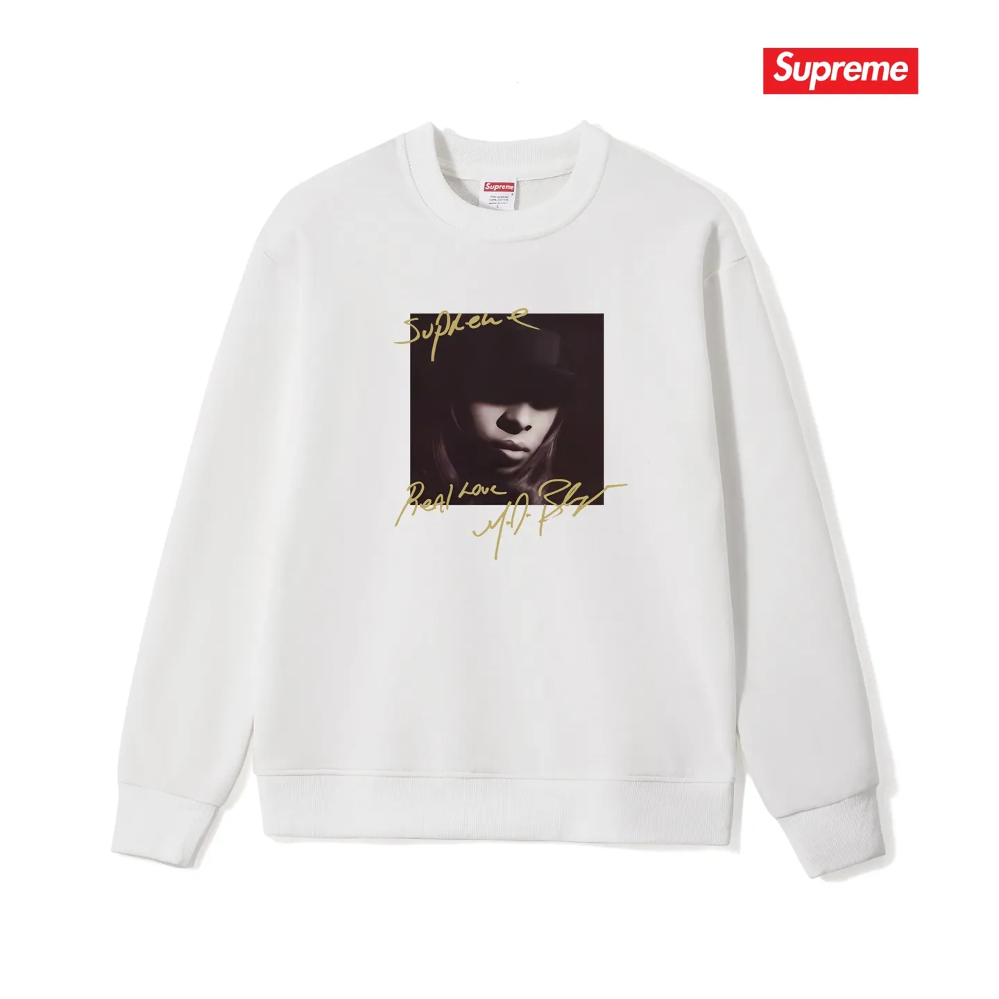 Style No. S1201 #terry p150💰 Velvet 160💰 Supreme FW19 Week 1 Mary J. Blige round neck sweatshirt Made of 400 grams of large terry (drop shoulder large version) fabric, soft and non-pilling texture, imported environmentally friendly printing glue, bright and three-dimensional pattern, quality 💥Same style for men and women, the upper body is fashionable Color: black white gray Size: S M L XL XXL