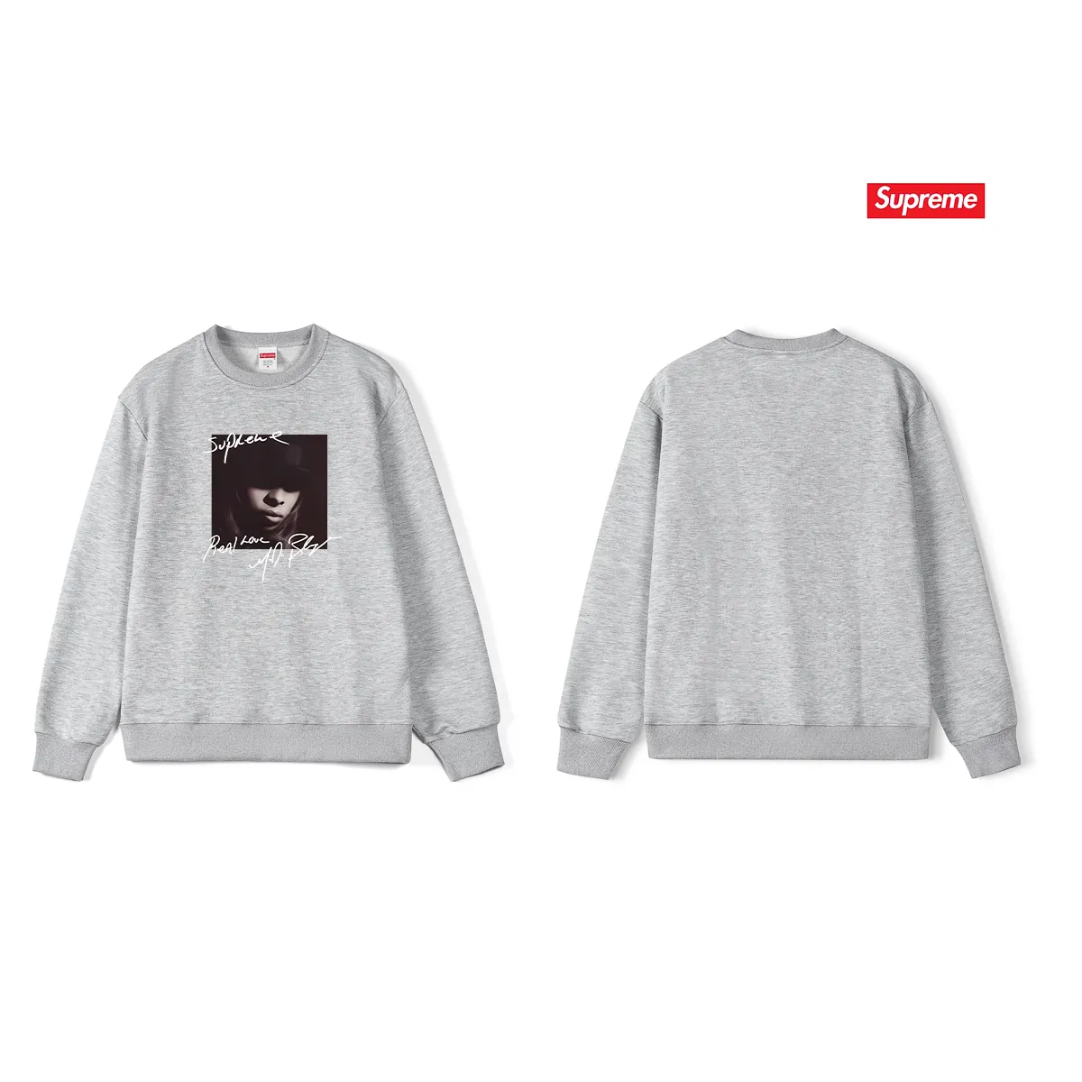 Style No. S1201 #terry p150💰 Velvet 160💰 Supreme FW19 Week 1 Mary J. Blige round neck sweatshirt Made of 400 grams of large terry (drop shoulder large version) fabric, soft and non-pilling texture, imported environmentally friendly printing glue, bright and three-dimensional pattern, quality 💥Same style for men and women, the upper body is fashionable Color: black white gray Size: S M L XL XXL