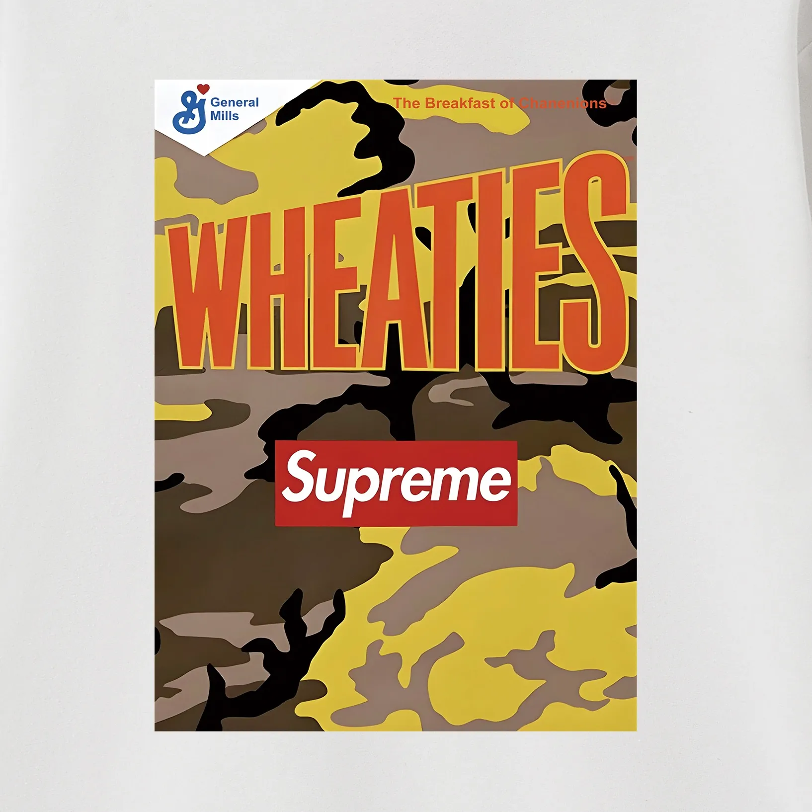 Style No. S1062 #terryp150💰 Velvet 160💰 Supreme SS21 Week6 x Wheaties Tee Oatmeal round-neck sweatshirt Made of 400g large terry (drop shoulder large version) fabric, soft texture and no pilling Imported environmentally friendly printing glue The pattern is bright and three-dimensional Quality 💥Same style for men and women The upper body is trendy Color: black white gray Size: S M L XL XXL