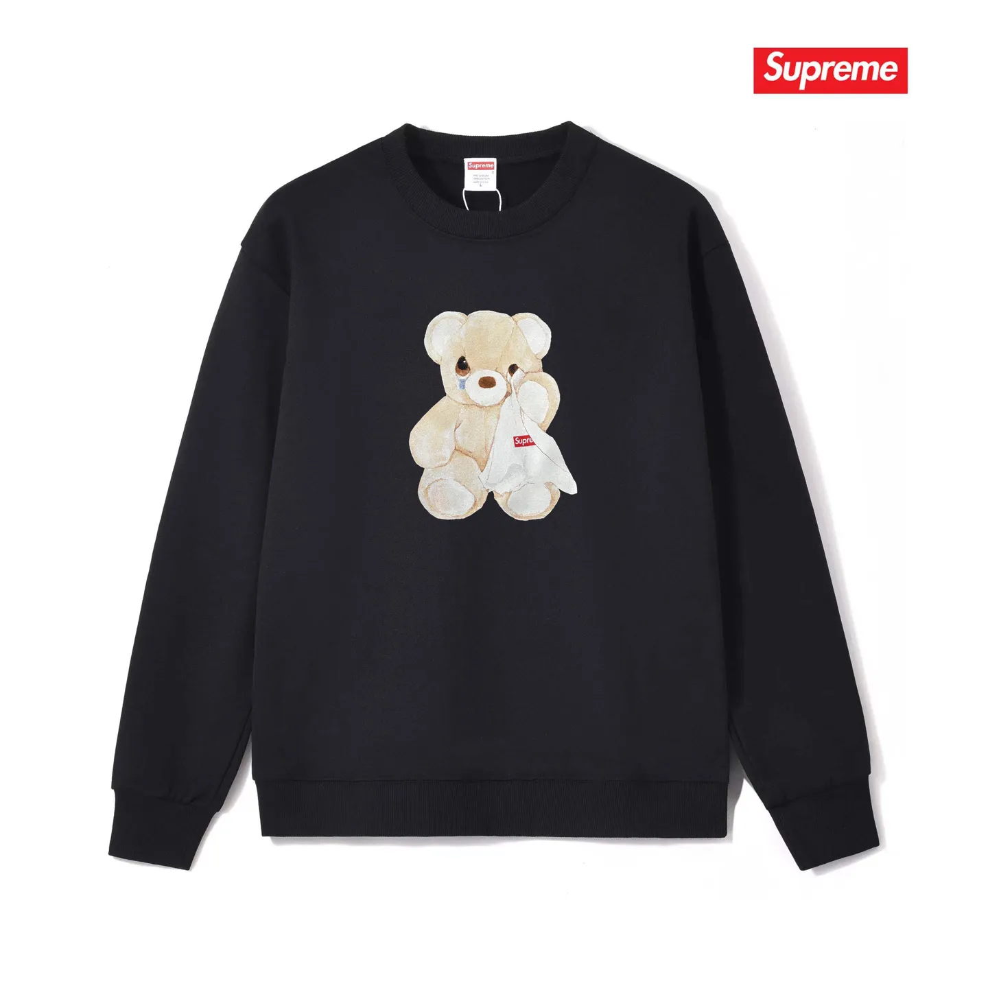Style No. S1133 #terryp150💰Fleece 160💰Supreme 25SS week18Bear Tee Crying Bear round neck sweatshirt Made of 400 grams of large terry (drop shoulder large version) fabric, soft texture and no pilling Imported environmentally friendly printing glue The pattern is bright and three-dimensional Quality💥Same style for men and women The upper body is trendy Color: black white gray Size: S M L XL XXL