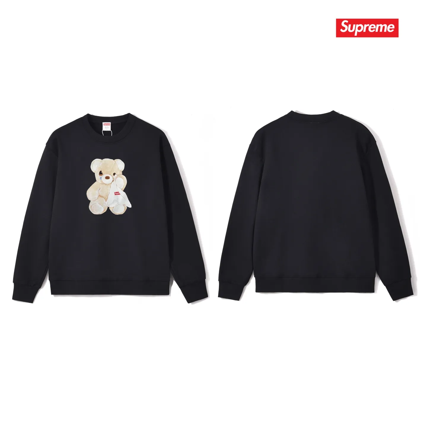 Style No. S1133 #terryp150💰Fleece 160💰Supreme 25SS week18Bear Tee Crying Bear round neck sweatshirt Made of 400 grams of large terry (drop shoulder large version) fabric, soft texture and no pilling Imported environmentally friendly printing glue The pattern is bright and three-dimensional Quality💥Same style for men and women The upper body is trendy Color: black white gray Size: S M L XL XXL
