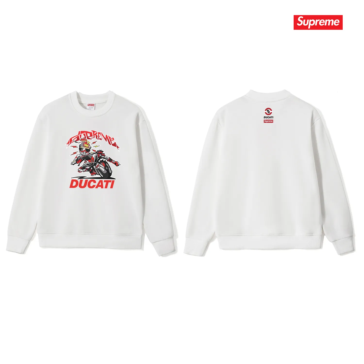 Style No. S1135 #terry p150💰 Velvet 160💰 Supreme Ducati co-branded motorcycle letter print round neck sweatshirt Made of 400 grams of large terry (drop shoulder large version) fabric, soft texture and no pilling Imported environmentally friendly printing glue The pattern is bright and three-dimensional Quality💥Same style for men and women The upper body is trendy Color: black white gray Size: S M L XL XXL