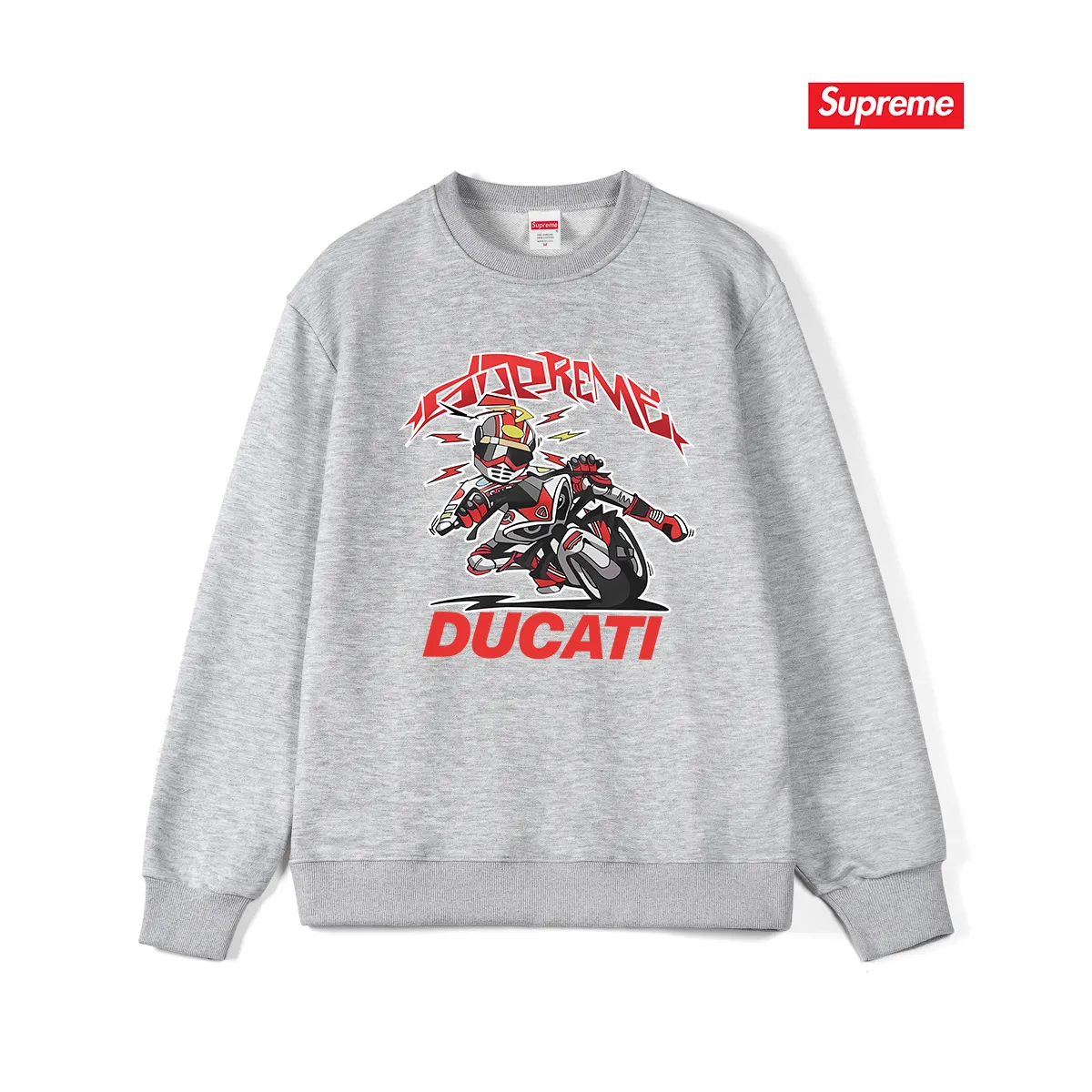 Style No. S1135 #terry p150💰 Velvet 160💰 Supreme Ducati co-branded motorcycle letter print round neck sweatshirt Made of 400 grams of large terry (drop shoulder large version) fabric, soft texture and no pilling Imported environmentally friendly printing glue The pattern is bright and three-dimensional Quality💥Same style for men and women The upper body is trendy Color: black white gray Size: S M L XL XXL