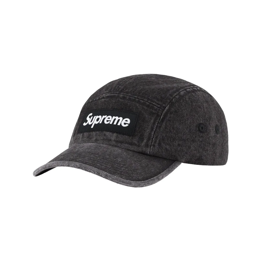 S334💰p130 Supreme 23ss SUEDE VISOR CAMP CAP Color-blocked suede tannin curved brim baseball cap Color: Aqua blue Washed black (denim denim fabric) Pink White Black Army Green (suede fabric)