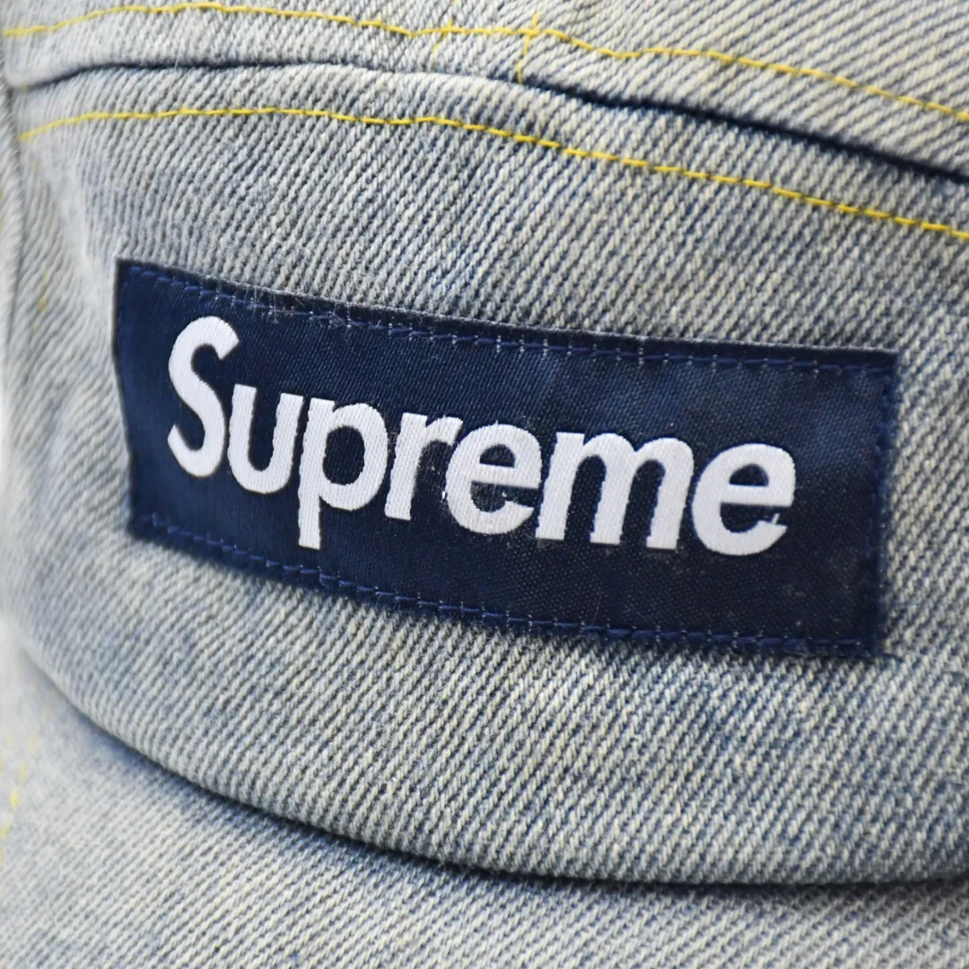S334💰p130 Supreme 23ss SUEDE VISOR CAMP CAP Color-blocked suede tannin curved brim baseball cap Color: Aqua blue Washed black (denim denim fabric) Pink White Black Army Green (suede fabric)