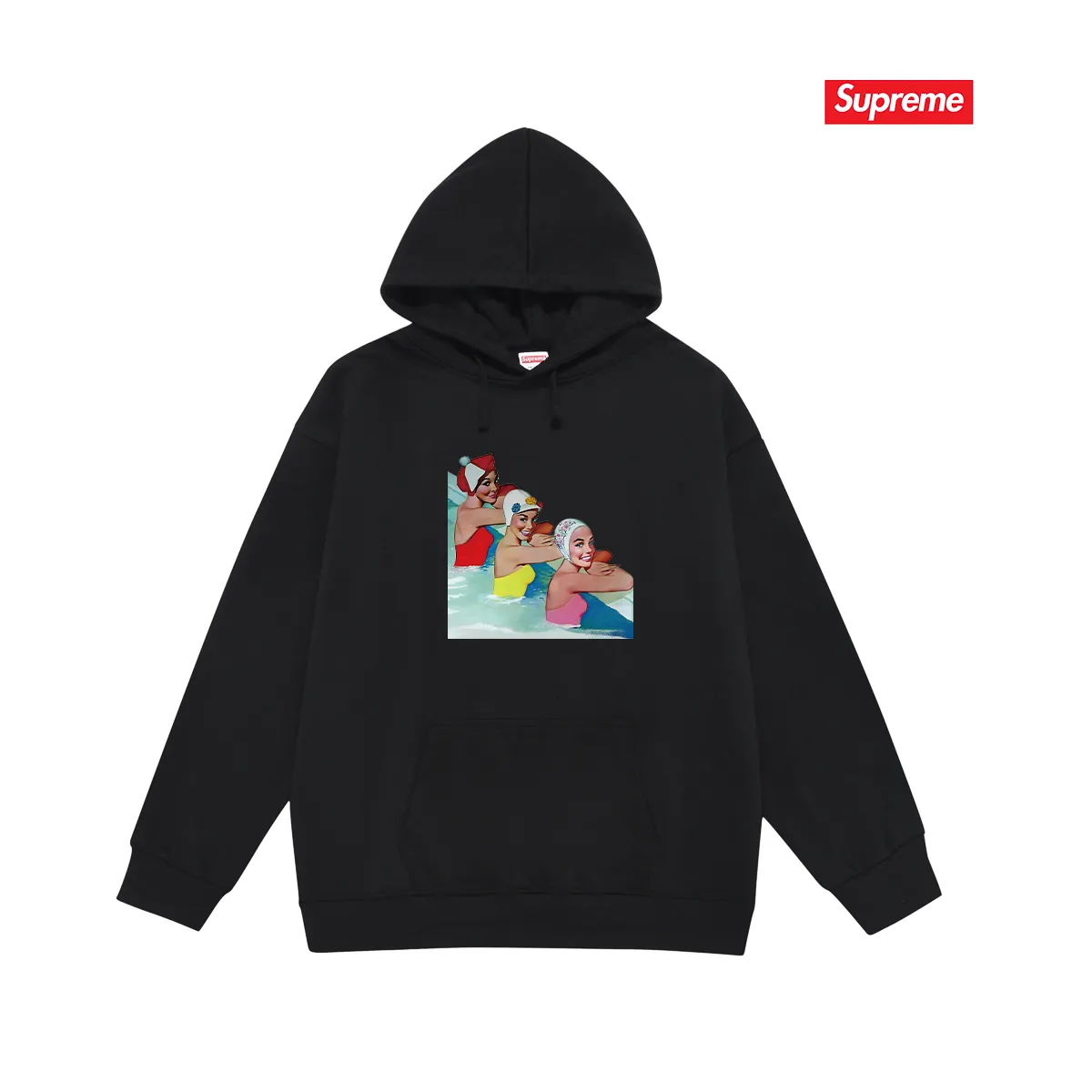 Style number S2187 #terry P160💰 plus fleece P170💰 Sup trendy pool beauty print hooded sweatshirt made of 400g large terry 430g silver fox velvet (drop shoulder large version) fabric, soft and non-pilling, imported environmentally friendly printing glue, bright and three-dimensional pattern, quality 💥same style for men and women, the upper body is fashionable Color: black white gray Size: S M L XL XXL