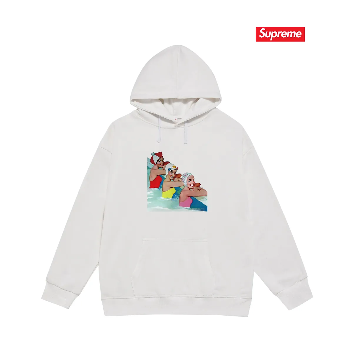 Style number S2187 #terry P160💰 plus fleece P170💰 Sup trendy pool beauty print hooded sweatshirt made of 400g large terry 430g silver fox velvet (drop shoulder large version) fabric, soft and non-pilling, imported environmentally friendly printing glue, bright and three-dimensional pattern, quality 💥same style for men and women, the upper body is fashionable Color: black white gray Size: S M L XL XXL