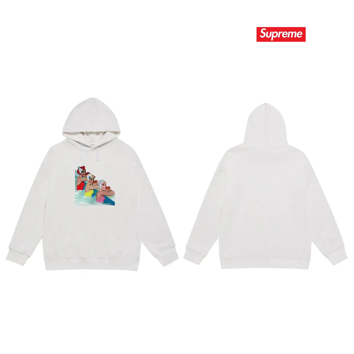 Style number S2187 #terry P160💰 plus fleece P170💰 Sup trendy pool beauty print hooded sweatshirt made of 400g large terry 430g silver fox velvet (drop shoulder large version) fabric, soft and non-pilling, imported environmentally friendly printing glue, bright and three-dimensional pattern, quality 💥same style for men and women, the upper body is fashionable Color: black white gray Size: S M L XL XXL