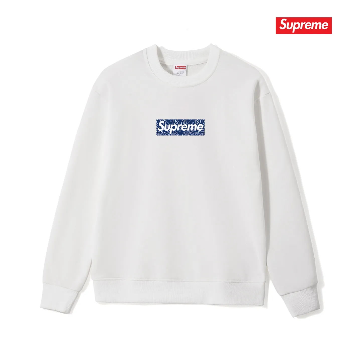 Style No. S1049 #terry p150💰 Velvet 160💰 Supreme Week 17 Bandana Box Logo Tee Cashew flower logo round neck sweatshirt Made of 400 grams of large terry (drop shoulder large version) fabric, soft texture and no pilling Imported environmentally friendly printing glue The pattern is bright and three-dimensional Quality 💥Same style for men and women The upper body is fashionable Color: black white gray Size: S M L XL XXL