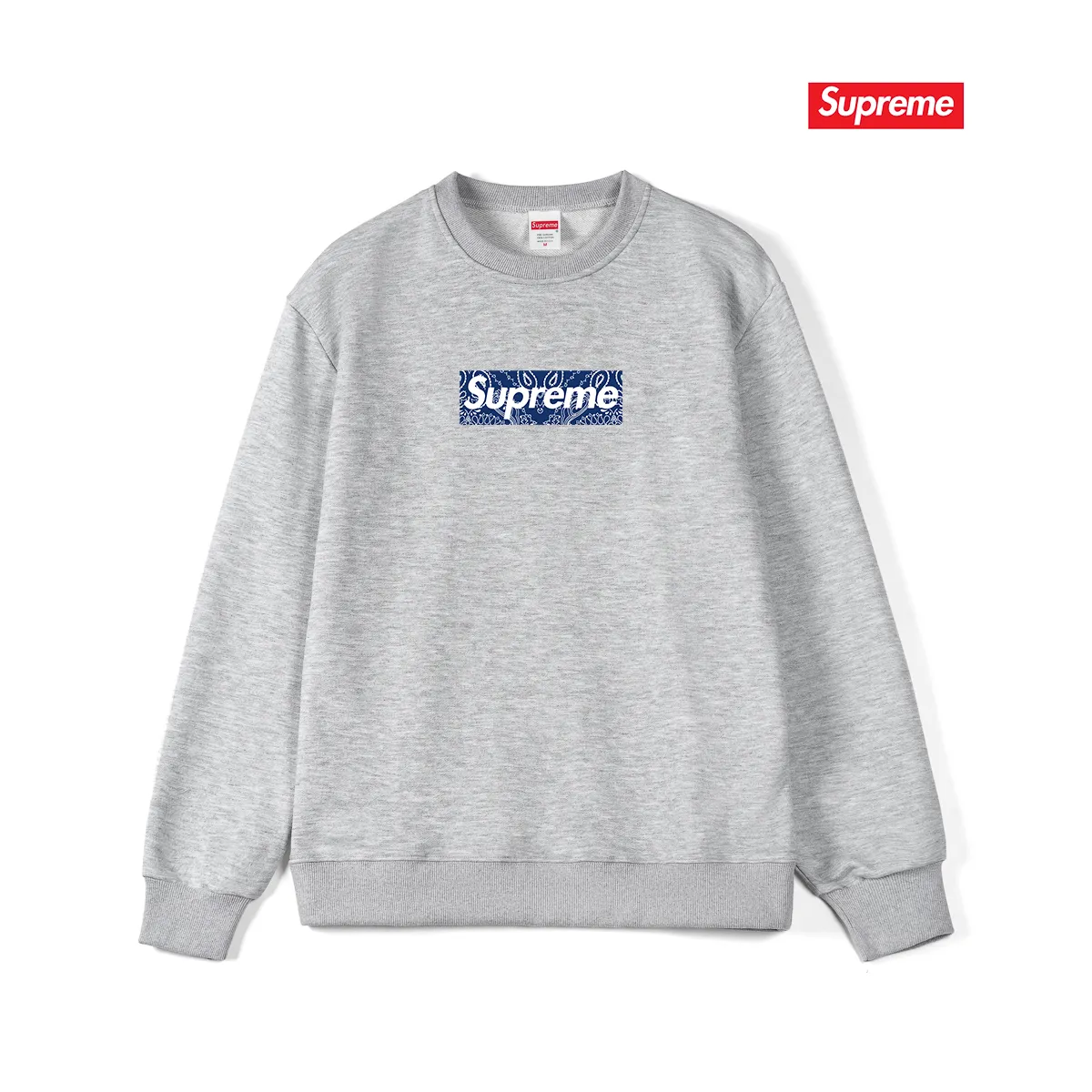 Style No. S1049 #terry p150💰 Velvet 160💰 Supreme Week 17 Bandana Box Logo Tee Cashew flower logo round neck sweatshirt Made of 400 grams of large terry (drop shoulder large version) fabric, soft texture and no pilling Imported environmentally friendly printing glue The pattern is bright and three-dimensional Quality 💥Same style for men and women The upper body is fashionable Color: black white gray Size: S M L XL XXL