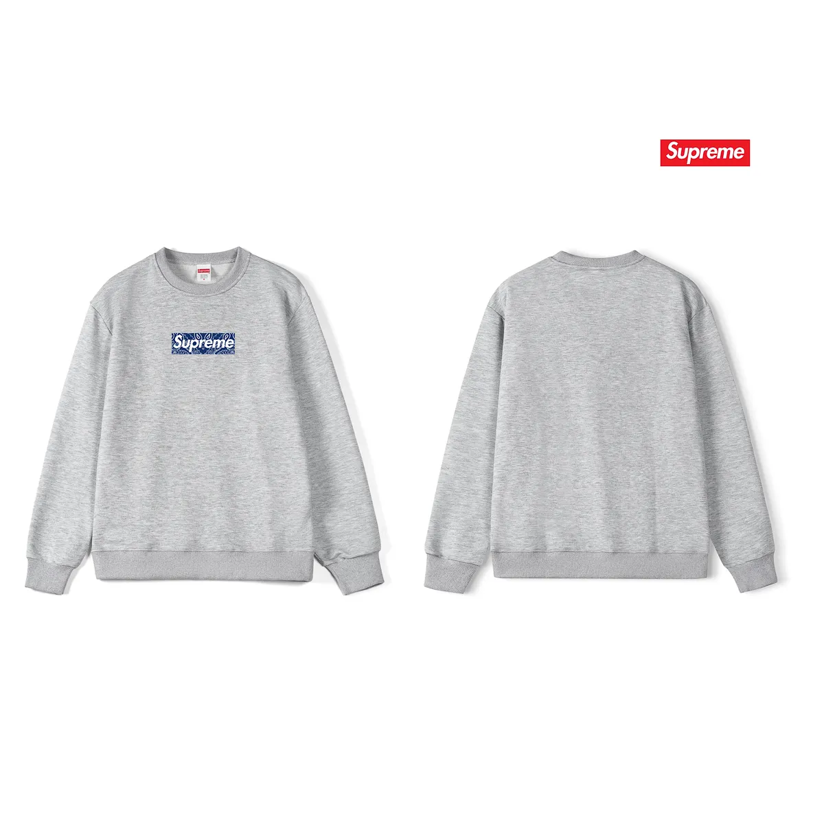 Style No. S1049 #terry p150💰 Velvet 160💰 Supreme Week 17 Bandana Box Logo Tee Cashew flower logo round neck sweatshirt Made of 400 grams of large terry (drop shoulder large version) fabric, soft texture and no pilling Imported environmentally friendly printing glue The pattern is bright and three-dimensional Quality 💥Same style for men and women The upper body is fashionable Color: black white gray Size: S M L XL XXL