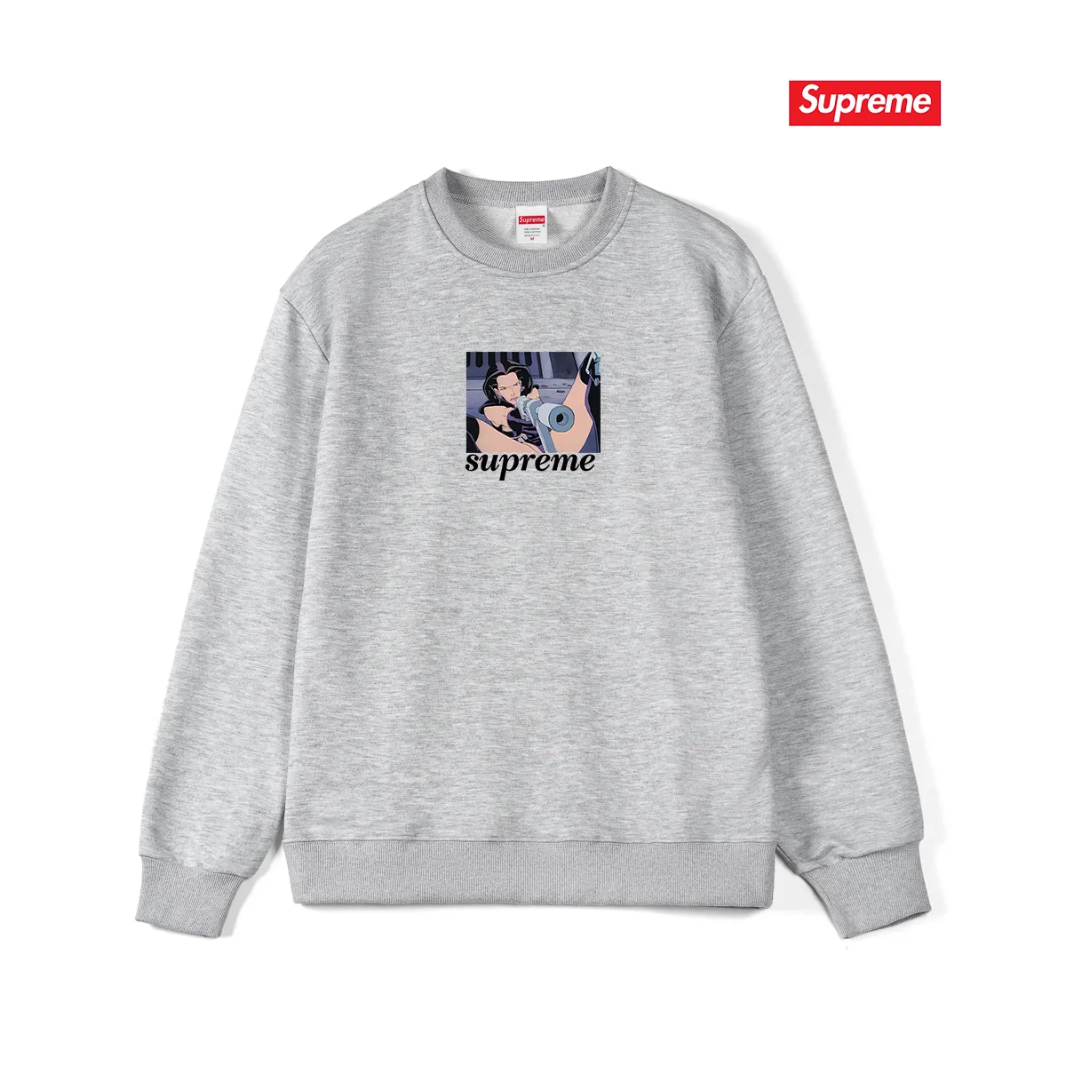 Style No. S1097 #terry p150💰 Velvet 160💰 Supreme SS22 Week6 xAeon Flux joint model Gun Tee Magic Warrior cartoon letter print round neck sweatshirt Made of 400 grams of large terry (off-shoulder large version) fabric, soft texture and no pilling Imported environmentally friendly printing glue The pattern is bright and three-dimensional Quality 💥Same style for men and women The upper body is trendy Color: black white gray Size: S M L XL XXL