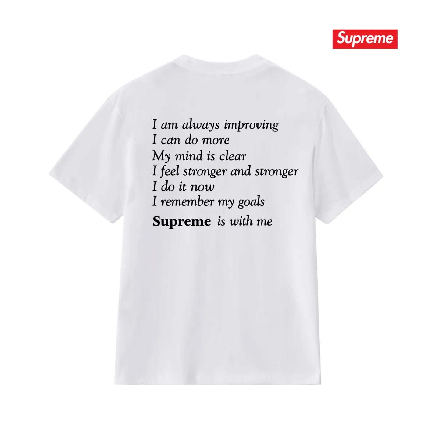 S233 P110💰 Supreme Week 1 Stay Positive Tee Stay Positive English printed round neck short-sleeved American trendy T-shirt. Same style for men and women. Loose fit. Made of 260g combed cotton double yarn. All three standards are complete from fabrics to accessories. ZP. Imported Matsui company's slurry printing will never crack. The whole piece adopts three-needle five-thread technology. The collar-shoulder seam-sleeve seam is double-lined, which looks more three-dimensional and textured.) The same process as the original version, classic version Feel free to compare zp. The whole piece adopts three-needle five-thread craftsmanship (neckline-shoulder seam-sleeve seam double thread, which looks more three-dimensional and textured). It has the same craftsmanship as the original original, classic version. Color: black, white, light gray, pink, navy. Size: S M L XL XXL