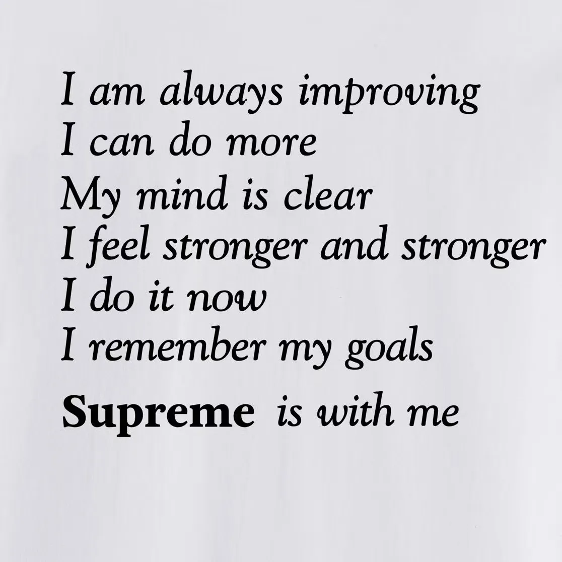 S233 P110💰 Supreme Week 1 Stay Positive Tee Stay Positive English printed round neck short-sleeved American trendy T-shirt. Same style for men and women. Loose fit. Made of 260g combed cotton double yarn. All three standards are complete from fabrics to accessories. ZP. Imported Matsui company's slurry printing will never crack. The whole piece adopts three-needle five-thread technology. The collar-shoulder seam-sleeve seam is double-lined, which looks more three-dimensional and textured.) The same process as the original version, classic version Feel free to compare zp. The whole piece adopts three-needle five-thread craftsmanship (neckline-shoulder seam-sleeve seam double thread, which looks more three-dimensional and textured). It has the same craftsmanship as the original original, classic version. Color: black, white, light gray, pink, navy. Size: S M L XL XXL