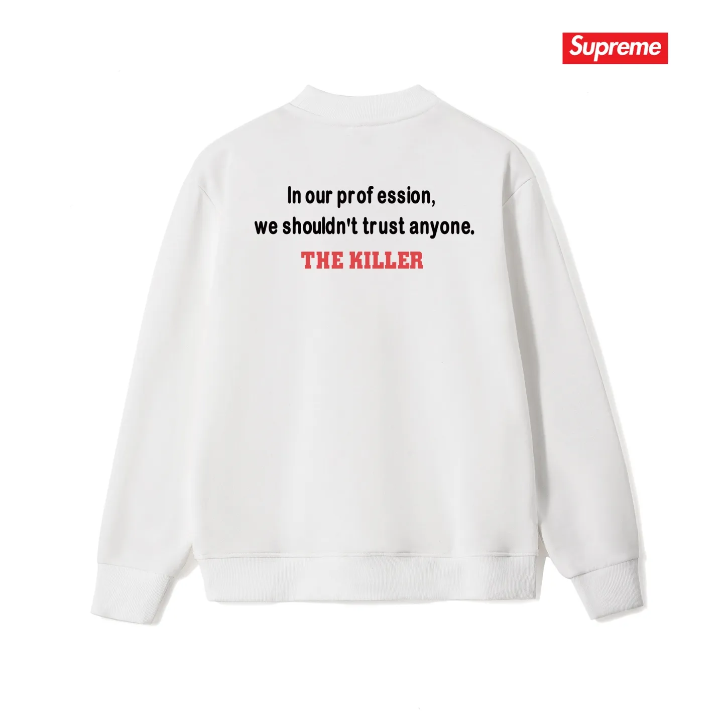 Style No. S1036 #terryp150💰 Velvet 160💰 Supreme FW18 The Killer Trust Tee Red Chow Yun-fat printed round neck sweatshirt Made of 400 grams of large terry (drop shoulder large version) fabric, soft texture and no pilling Imported environmentally friendly printing glue The pattern is bright and three-dimensional Quality 💥Same style for men and women The upper body is trendy Color: black white gray Size: S M L XL XXL