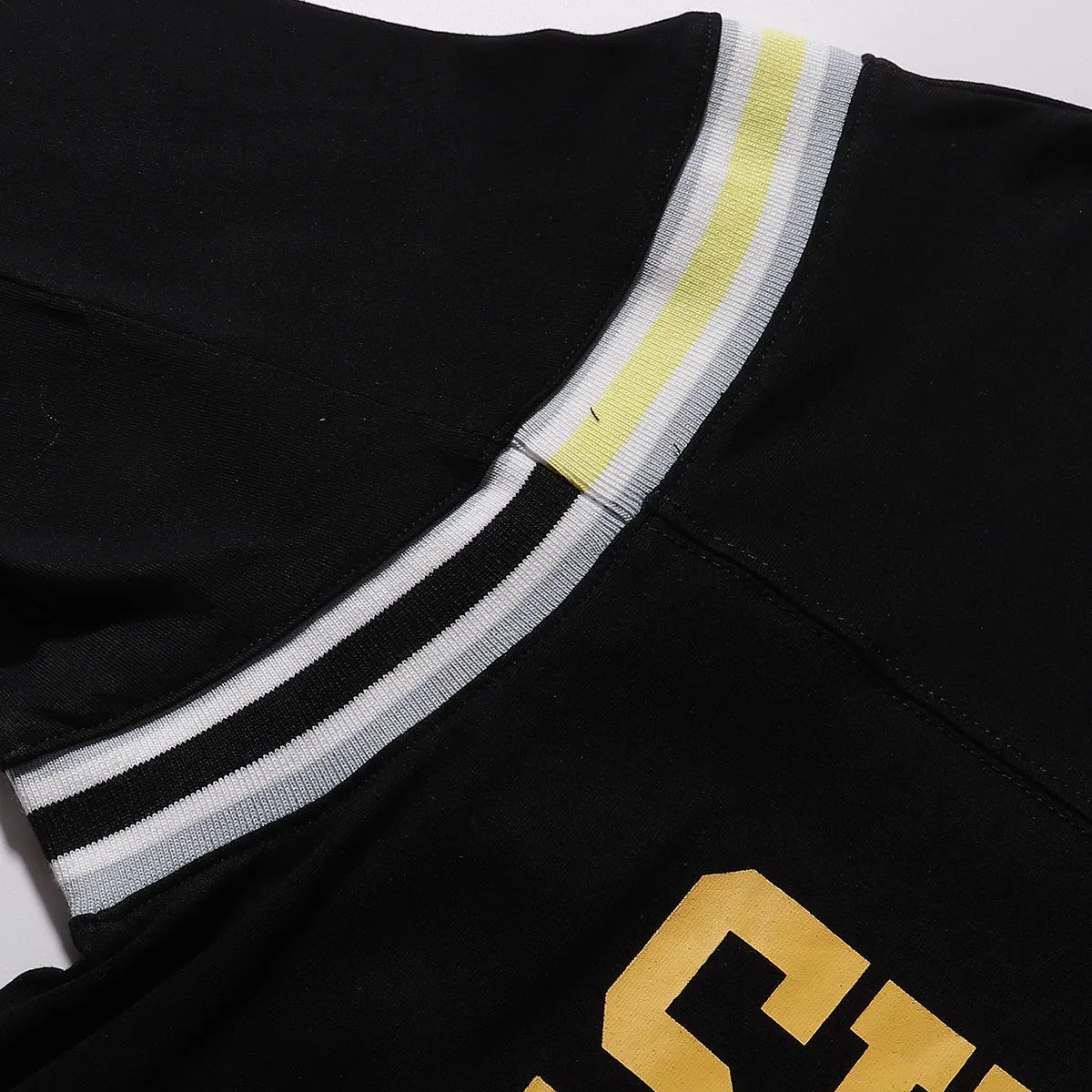 P170 Supreme SS25 WEEK8 Split S/S Football Top patchwork pattern ribbed round neck short-sleeved American fashion football jersey, same style for men and women, black smlxl size shoulder width chest length S 46 52 68 M 47 54 70 L 48 56 72 XL 49 58 74