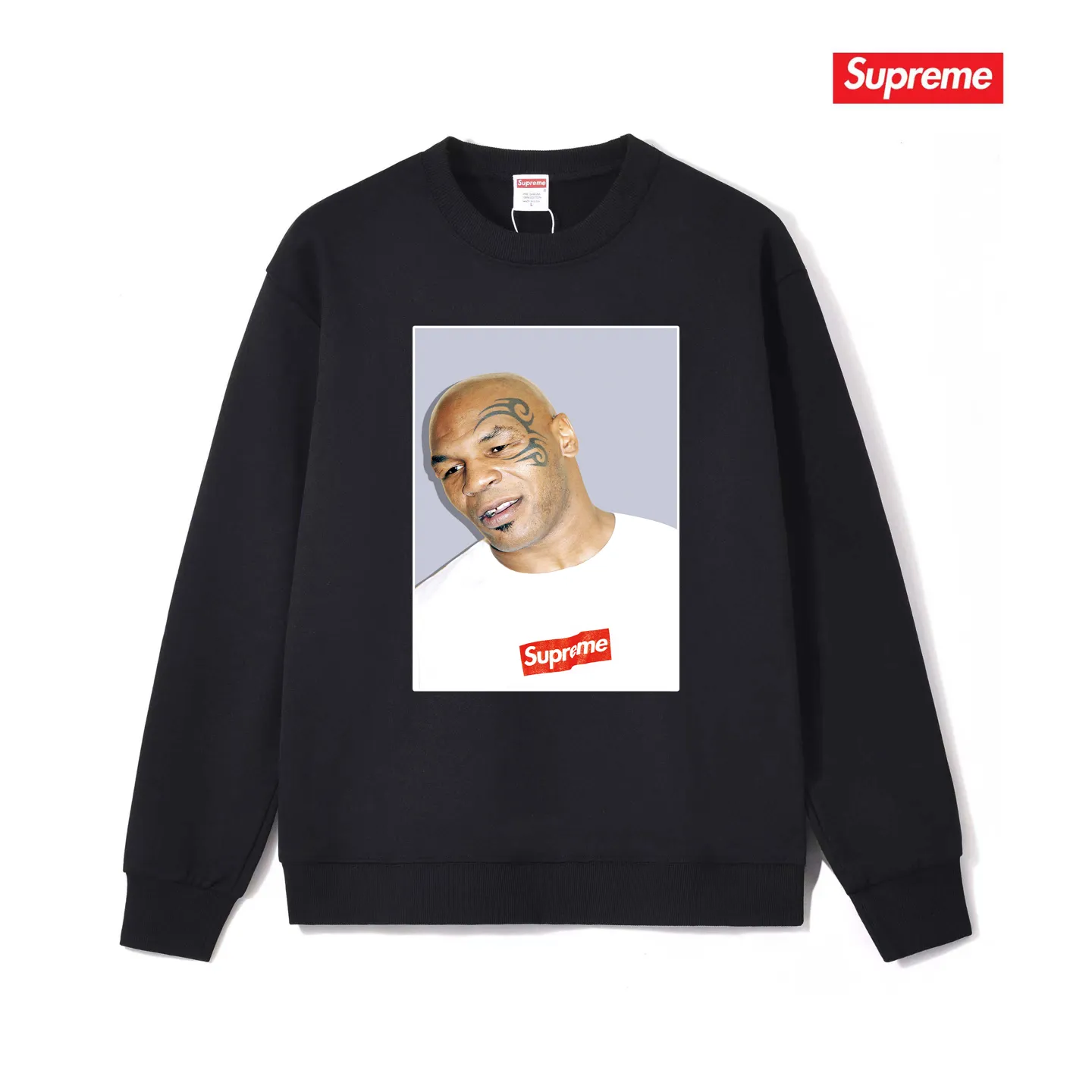 Style No. S1117 #terry p150💰 Velvet 160💰 Supreme Mike Tyson Tee Tyson print round neck sweatshirt Made of 400 grams of large terry (drop shoulder large version) fabric, soft texture and no pilling Imported environmentally friendly printing glue The pattern is bright and three-dimensional Quality 💥Same style for men and women The upper body is trendy Color: black white gray Size: S M L XL XXL