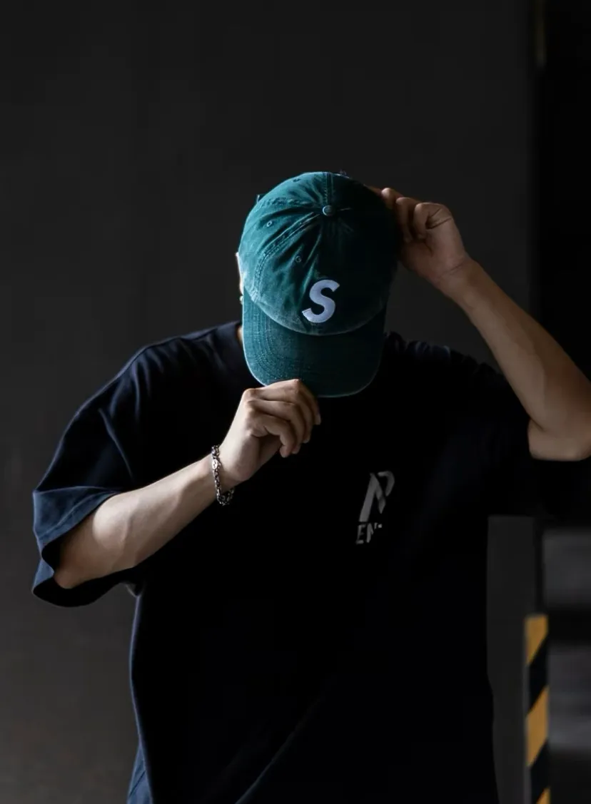 N142💰p136 Sup 90SS Pigment Coated S Logo 6-Panel Large S embroidery washed distressed peaked baseball cap black off-white green blue red