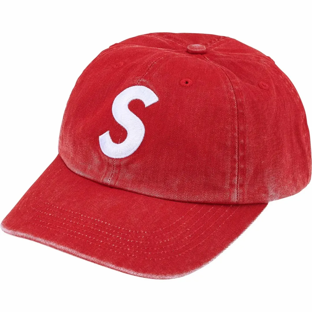 N142💰p136 Sup 90SS Pigment Coated S Logo 6-Panel Large S embroidery washed distressed peaked baseball cap black off-white green blue red