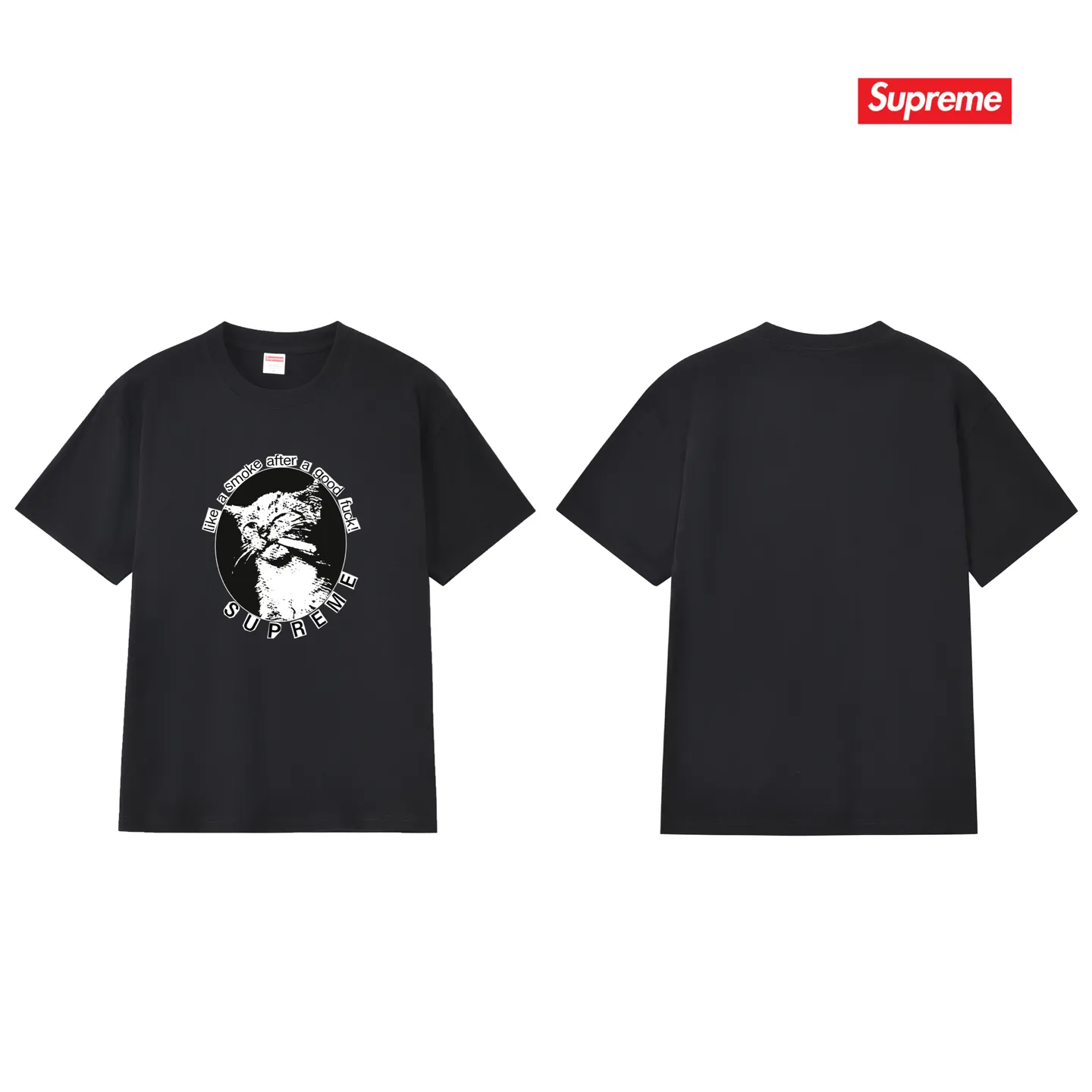 S158 P110💰 Sup 76SS Smoke Cute kitten smoking pattern printed American cotton short-sleeved trendy loose T-shirt. Loose fit. Made of 260g combed cotton double yarn. From fabric to accessories, all three standards are complete and follow ZP. Imported Matsui company slurry printing will never crack. The whole piece adopts three-needle five-thread process. The neckline-shoulder seam-sleeve seam is double-lined, which looks more three-dimensional and textured. The same process as the original version, classic fit. Feel free to compare zp. The whole piece adopts three-needle five-thread craftsmanship (neckline-shoulder seam-sleeve seam double thread, which looks more three-dimensional and textured). It has the same craftsmanship as the original original, classic version. Color: black, white, light gray, navy blue, pink. Size: S M L XL XXL