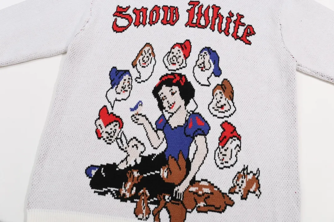 P300 supreme Snow White and the Seven Dwarfs jacquard crew neck sweater Color: Black White Size: S M L XL XXL