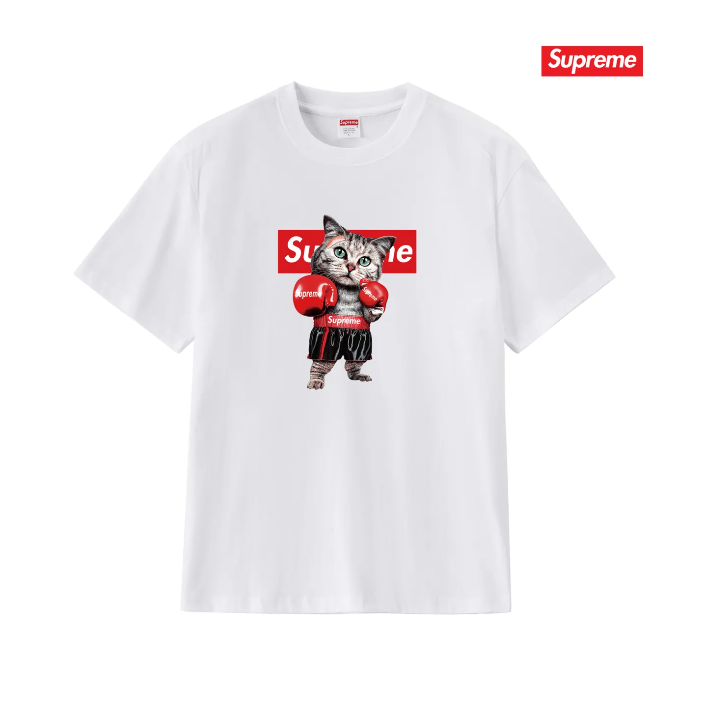 S219 P110💰 Sup New Japanese Boxer Cat Couple T-shirt men's short-sleeved summer pure cotton large size round neck top Loose fit Made of 260 grams of combed cotton double yarn From fabrics to accessories, all three standards are complete and ZP Imported Matsui company's slurry printing will never crack The whole piece adopts three-needle five-thread technology The neckline-shoulder seam-sleeve seam double line, looks more three-dimensional and textured) The same process as the authentic original, classic version Feel free to compare zp. The whole piece adopts three-needle five-thread craftsmanship (neckline-shoulder seam-sleeve seam double thread, which looks more three-dimensional and textured). It has the same craftsmanship as the original original, classic version. Color: black, white, light gray, pink, navy. Size: S M L XL XXL
