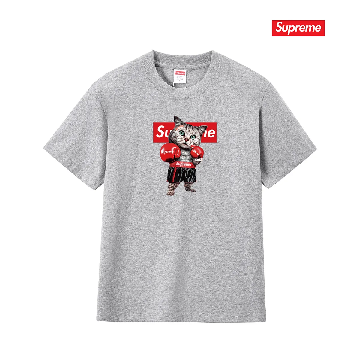 S219 P110💰 Sup New Japanese Boxer Cat Couple T-shirt men's short-sleeved summer pure cotton large size round neck top Loose fit Made of 260 grams of combed cotton double yarn From fabrics to accessories, all three standards are complete and ZP Imported Matsui company's slurry printing will never crack The whole piece adopts three-needle five-thread technology The neckline-shoulder seam-sleeve seam double line, looks more three-dimensional and textured) The same process as the authentic original, classic version Feel free to compare zp. The whole piece adopts three-needle five-thread craftsmanship (neckline-shoulder seam-sleeve seam double thread, which looks more three-dimensional and textured). It has the same craftsmanship as the original original, classic version. Color: black, white, light gray, pink, navy. Size: S M L XL XXL
