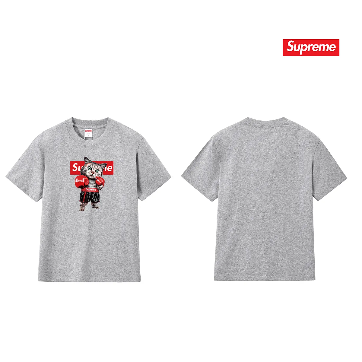 S219 P110💰 Sup New Japanese Boxer Cat Couple T-shirt men's short-sleeved summer pure cotton large size round neck top Loose fit Made of 260 grams of combed cotton double yarn From fabrics to accessories, all three standards are complete and ZP Imported Matsui company's slurry printing will never crack The whole piece adopts three-needle five-thread technology The neckline-shoulder seam-sleeve seam double line, looks more three-dimensional and textured) The same process as the authentic original, classic version Feel free to compare zp. The whole piece adopts three-needle five-thread craftsmanship (neckline-shoulder seam-sleeve seam double thread, which looks more three-dimensional and textured). It has the same craftsmanship as the original original, classic version. Color: black, white, light gray, pink, navy. Size: S M L XL XXL