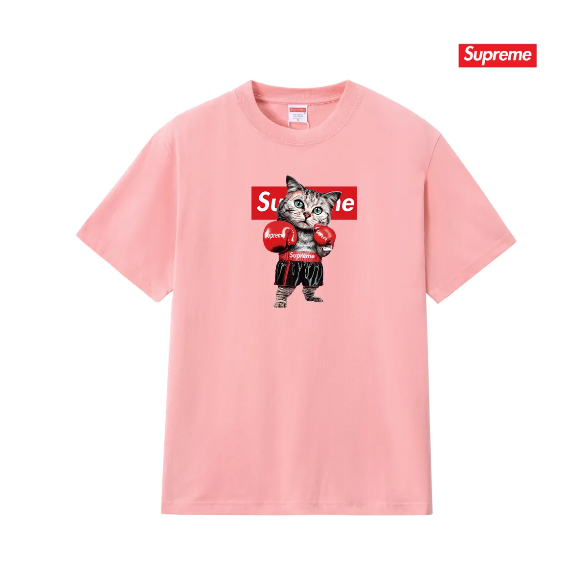 S219 P110💰 Sup New Japanese Boxer Cat Couple T-shirt men's short-sleeved summer pure cotton large size round neck top Loose fit Made of 260 grams of combed cotton double yarn From fabrics to accessories, all three standards are complete and ZP Imported Matsui company's slurry printing will never crack The whole piece adopts three-needle five-thread technology The neckline-shoulder seam-sleeve seam double line, looks more three-dimensional and textured) The same process as the authentic original, classic version Feel free to compare zp. The whole piece adopts three-needle five-thread craftsmanship (neckline-shoulder seam-sleeve seam double thread, which looks more three-dimensional and textured). It has the same craftsmanship as the original original, classic version. Color: black, white, light gray, pink, navy. Size: S M L XL XXL