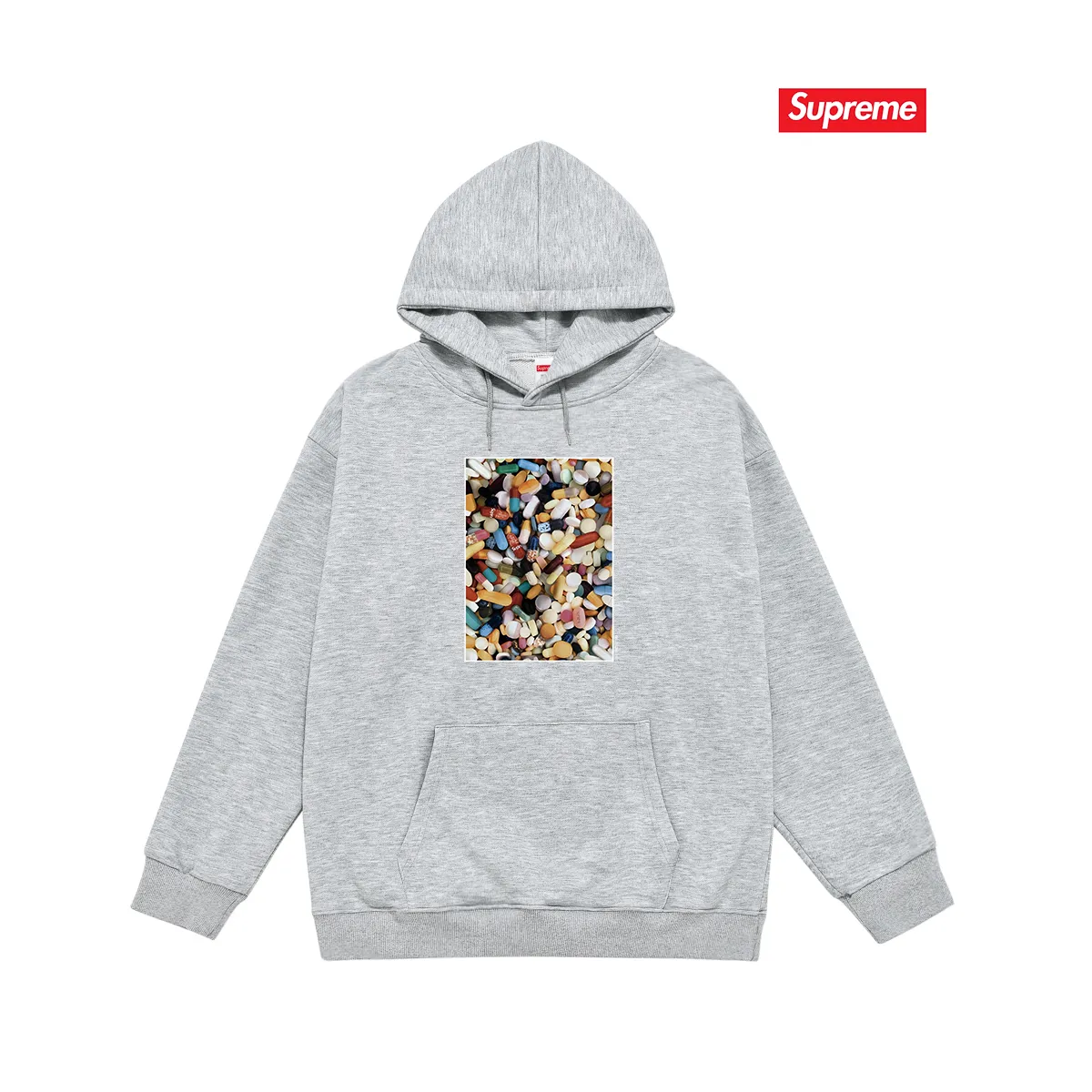 Style No. S2014 #terry P160💰 Velvet P170💰 Supreme Week 7 Pills Tee pill tee printed hooded sweatshirt Made of 400g large terry 430g silver fox velvet (drop shoulder large version) fabric, soft texture and no pilling Imported environmentally friendly printing glue The pattern is bright and three-dimensional Quality 💥Same style for men and women The upper body is trendy Color: black white gray Size: S M L XL XXL