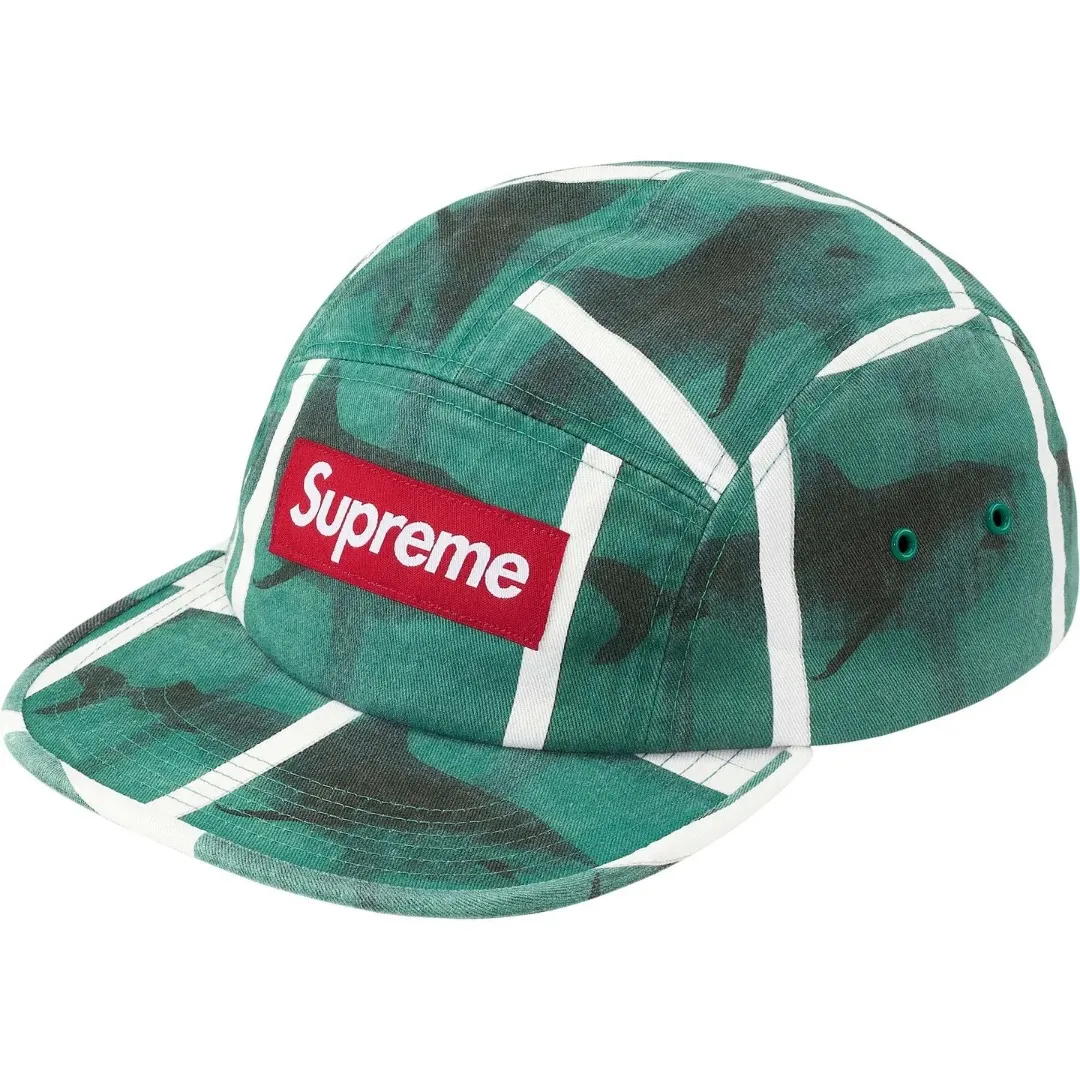 N144💰p160 Supreme Damien Hirst Camp Cap Artist Joint Animal Print Baseball Cap Black Green