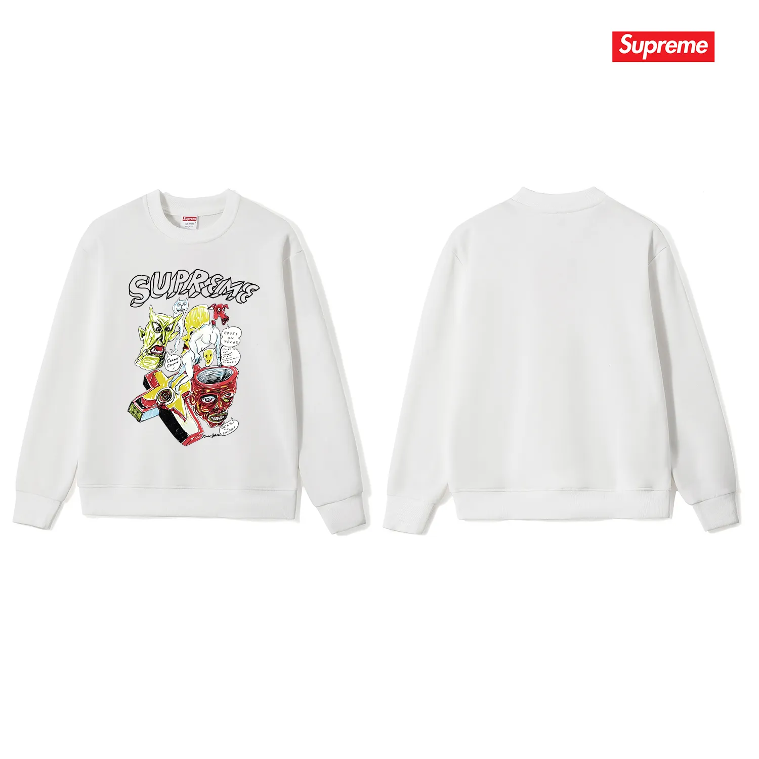 Style No. S1089 #terry p150💰 Velvet 160💰 Supreme Week 12 x Daniel Johnston joint model artistic print round neck sweatshirt Made of 400 grams of large terry (drop shoulder large version) fabric, soft texture and no pilling Imported environmentally friendly printing glue The pattern is bright and three-dimensional Quality💥Same style for men and women The upper body is trendy Color: black white gray Size: S M L XL XXL
