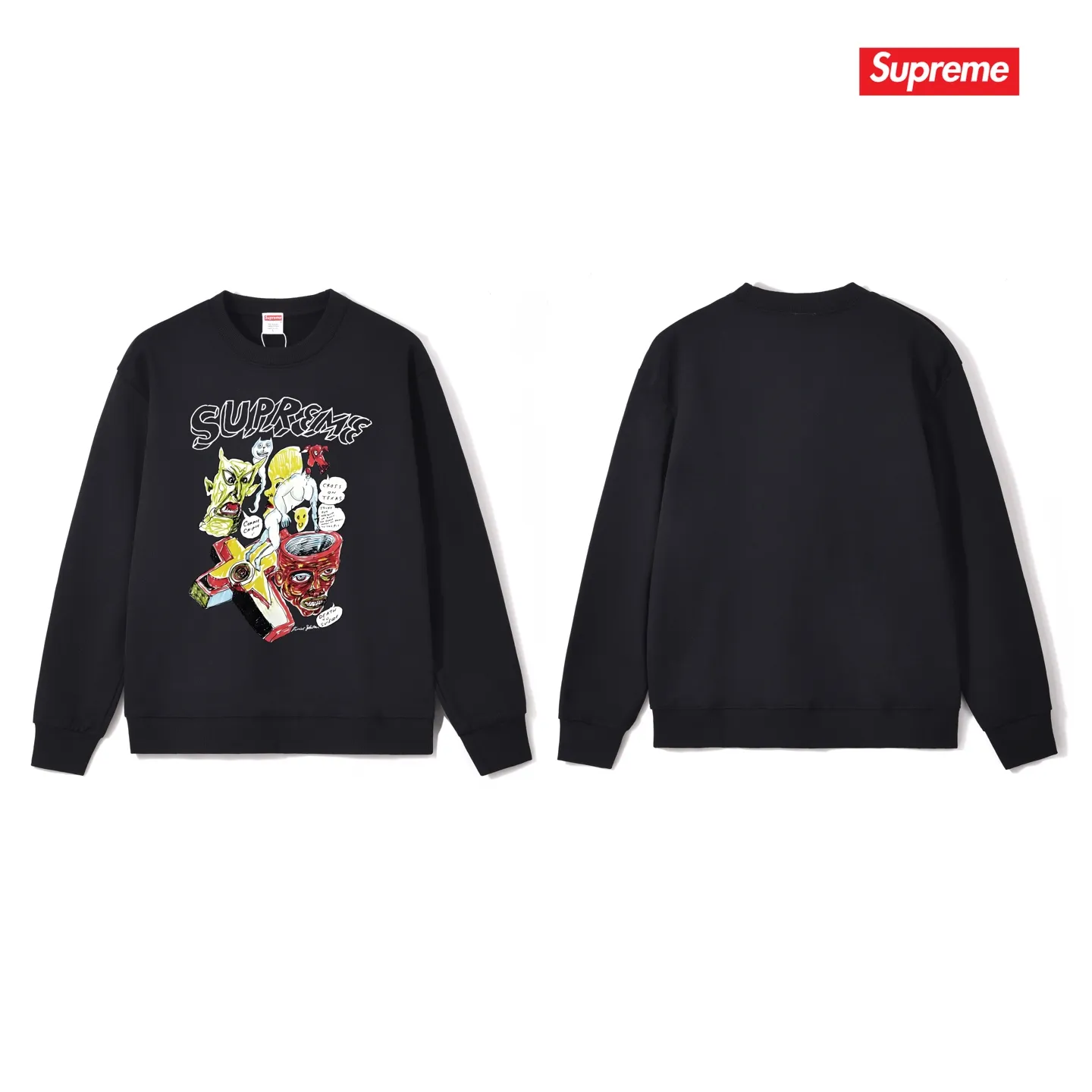 Style No. S1089 #terry p150💰 Velvet 160💰 Supreme Week 12 x Daniel Johnston joint model artistic print round neck sweatshirt Made of 400 grams of large terry (drop shoulder large version) fabric, soft texture and no pilling Imported environmentally friendly printing glue The pattern is bright and three-dimensional Quality💥Same style for men and women The upper body is trendy Color: black white gray Size: S M L XL XXL