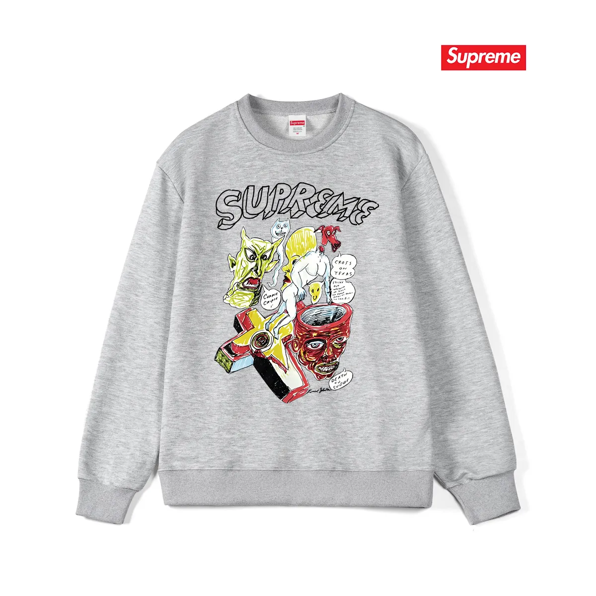 Style No. S1089 #terry p150💰 Velvet 160💰 Supreme Week 12 x Daniel Johnston joint model artistic print round neck sweatshirt Made of 400 grams of large terry (drop shoulder large version) fabric, soft texture and no pilling Imported environmentally friendly printing glue The pattern is bright and three-dimensional Quality💥Same style for men and women The upper body is trendy Color: black white gray Size: S M L XL XXL