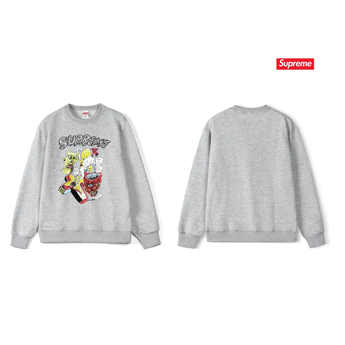 Style No. S1089 #terry p150💰 Velvet 160💰 Supreme Week 12 x Daniel Johnston joint model artistic print round neck sweatshirt Made of 400 grams of large terry (drop shoulder large version) fabric, soft texture and no pilling Imported environmentally friendly printing glue The pattern is bright and three-dimensional Quality💥Same style for men and women The upper body is trendy Color: black white gray Size: S M L XL XXL
