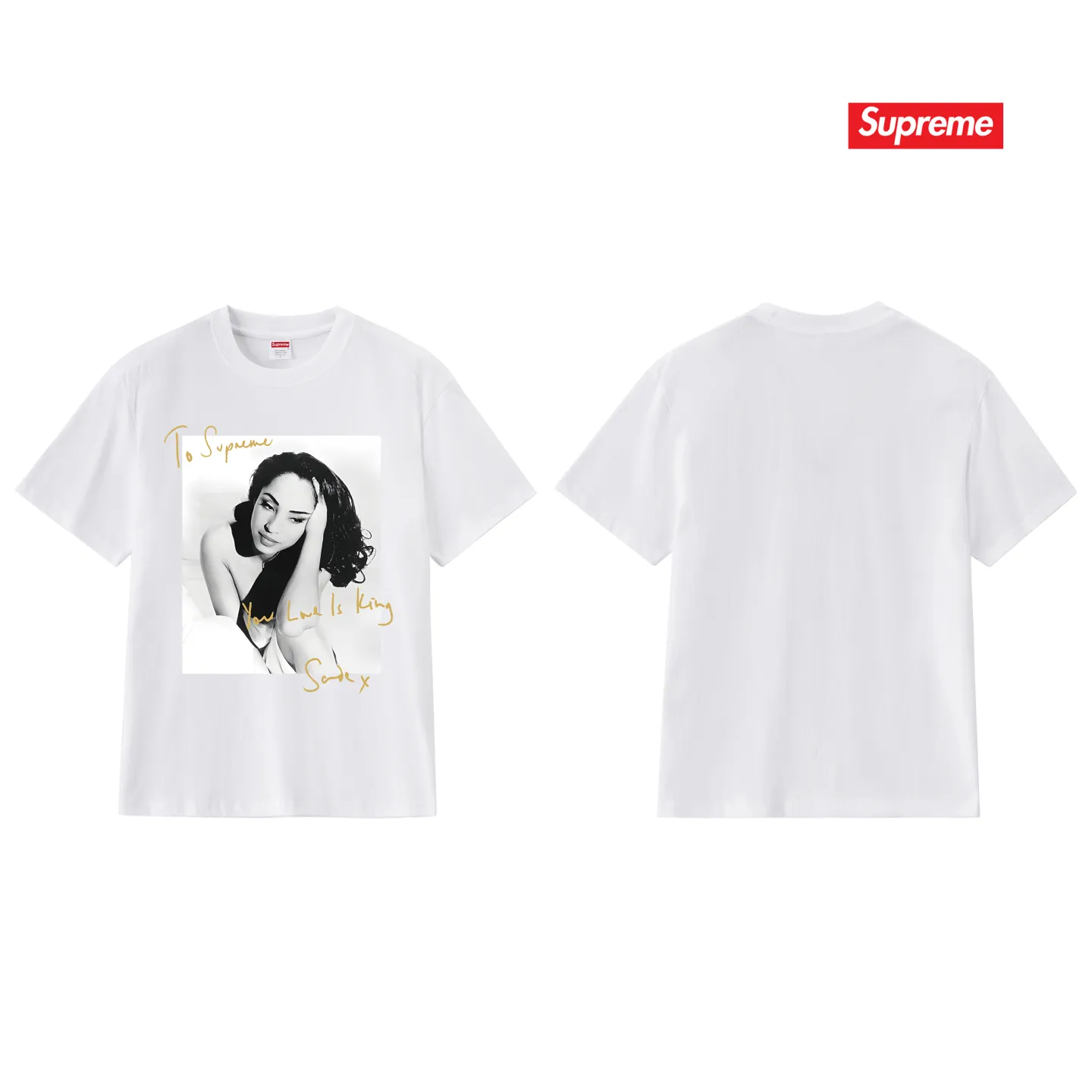 S189 P110💰 Supreme 17SS Sade Tee Singer Photo Signed Round Neck Trendy Short Sleeve T-shirt Loose Fit Made of 260g combed cotton double yarn All three standards from fabrics to accessories are complete with ZP Imported Matsui Company’s slurry printing will never crack The whole piece adopts three-needle five-thread technology (neckline-shoulder seam-sleeve seam double line, looks more three-dimensional and textured) consistent with the original version, classic version Feel free to compare zp. The whole piece adopts three-needle five-thread craftsmanship (neckline-shoulder seam-sleeve seam double thread, which looks more three-dimensional and textured). It has the same craftsmanship as the original original, classic version. Color: black, white, light gray, pink, navy. Size: S M L XL XXL