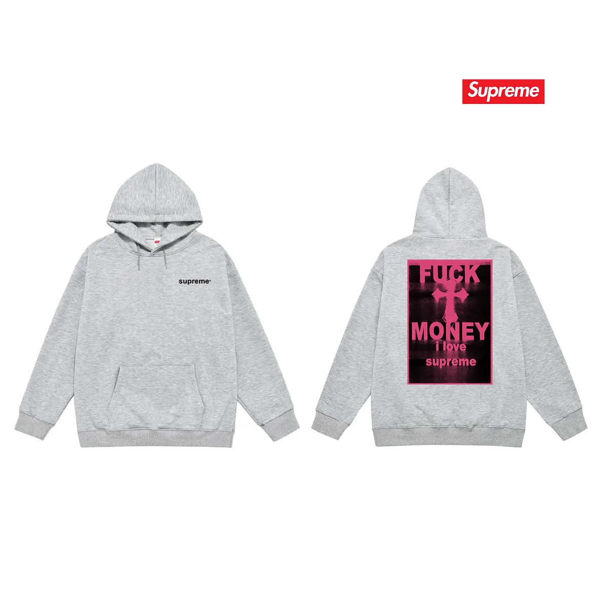 Style No. S2085 #terry P160💰 Velvet P170💰 Supreme FW24 WEEK1 Money Tee hooded sweatshirt with letter cross print on the back. Made of 400g large terry 430g silver fox velvet (drop shoulder large version) fabric. The texture is soft and non-pilling. Imported environmentally friendly printing glue. The pattern is bright and three-dimensional. Quality💥Same style for men and women. The upper body is trendy. Color: black white gray Size: S M L XL XXL