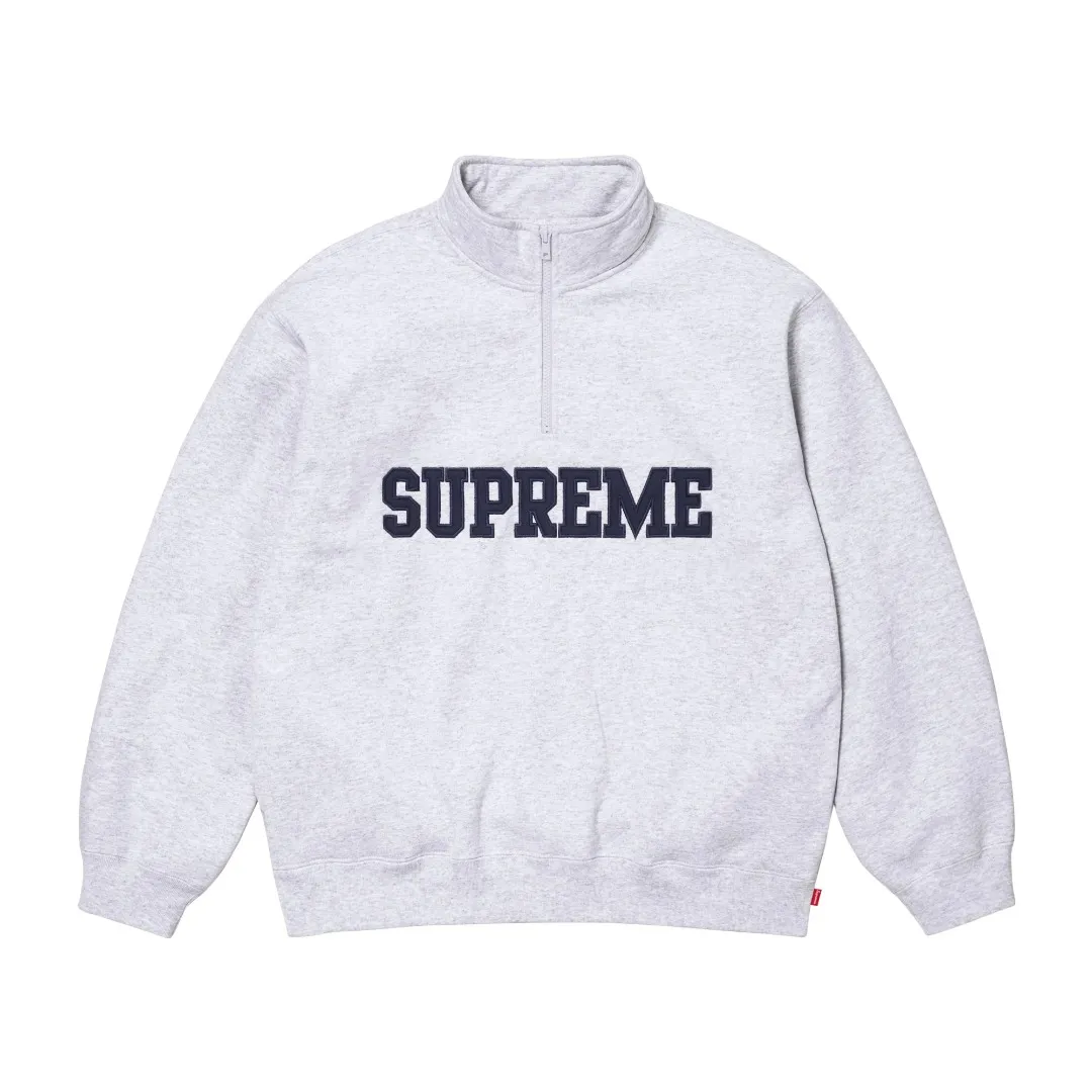 🅿️350 S269 top version Supreme 24FW Collegiate Half Zip Pullover letter logo half-zip sweatshirt 1. Fabric: Custom-woven and dyed according to ZP testing, pure cotton 460G fleece main fabric 2. Technology: extra custom-dyed machine patches, large area embroidered letters on the front, imported Behringer embroidery machine operation, exquisite and perfect presentation 3. Hem and cuffs: Customized color matching threads are made of 520G Inelastic thread (low-end products use elastic thread, causing the hem and cuffs to appear wavy) 4. Customized ZP YKK zipper/main label/wash label/tag/packaging bag (equipped with extra-large thickened handbag) Size: S~XL