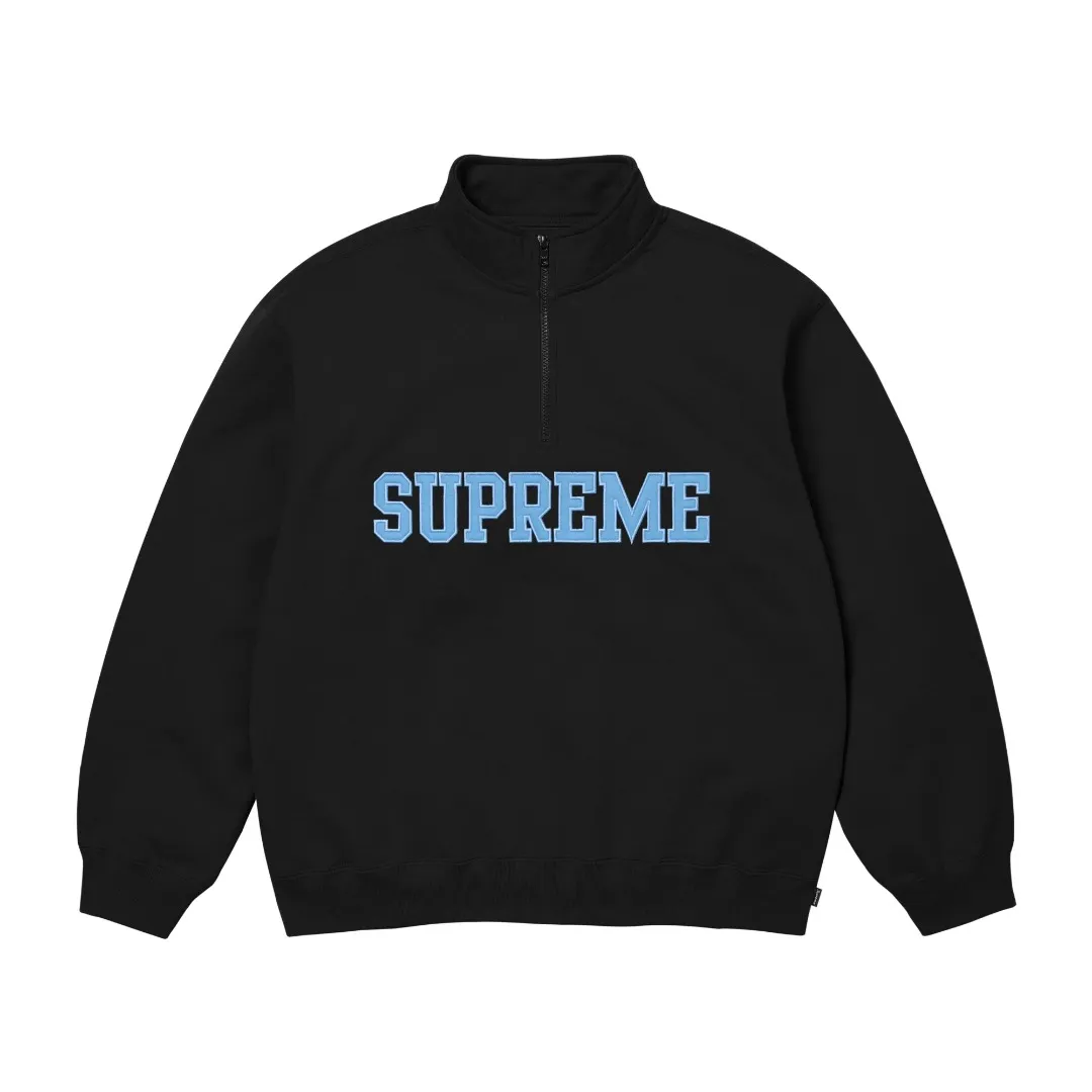 🅿️350 S269 top version Supreme 24FW Collegiate Half Zip Pullover letter logo half-zip sweatshirt 1. Fabric: Custom-woven and dyed according to ZP testing, pure cotton 460G fleece main fabric 2. Technology: extra custom-dyed machine patches, large area embroidered letters on the front, imported Behringer embroidery machine operation, exquisite and perfect presentation 3. Hem and cuffs: Customized color matching threads are made of 520G Inelastic thread (low-end products use elastic thread, causing the hem and cuffs to appear wavy) 4. Customized ZP YKK zipper/main label/wash label/tag/packaging bag (equipped with extra-large thickened handbag) Size: S~XL