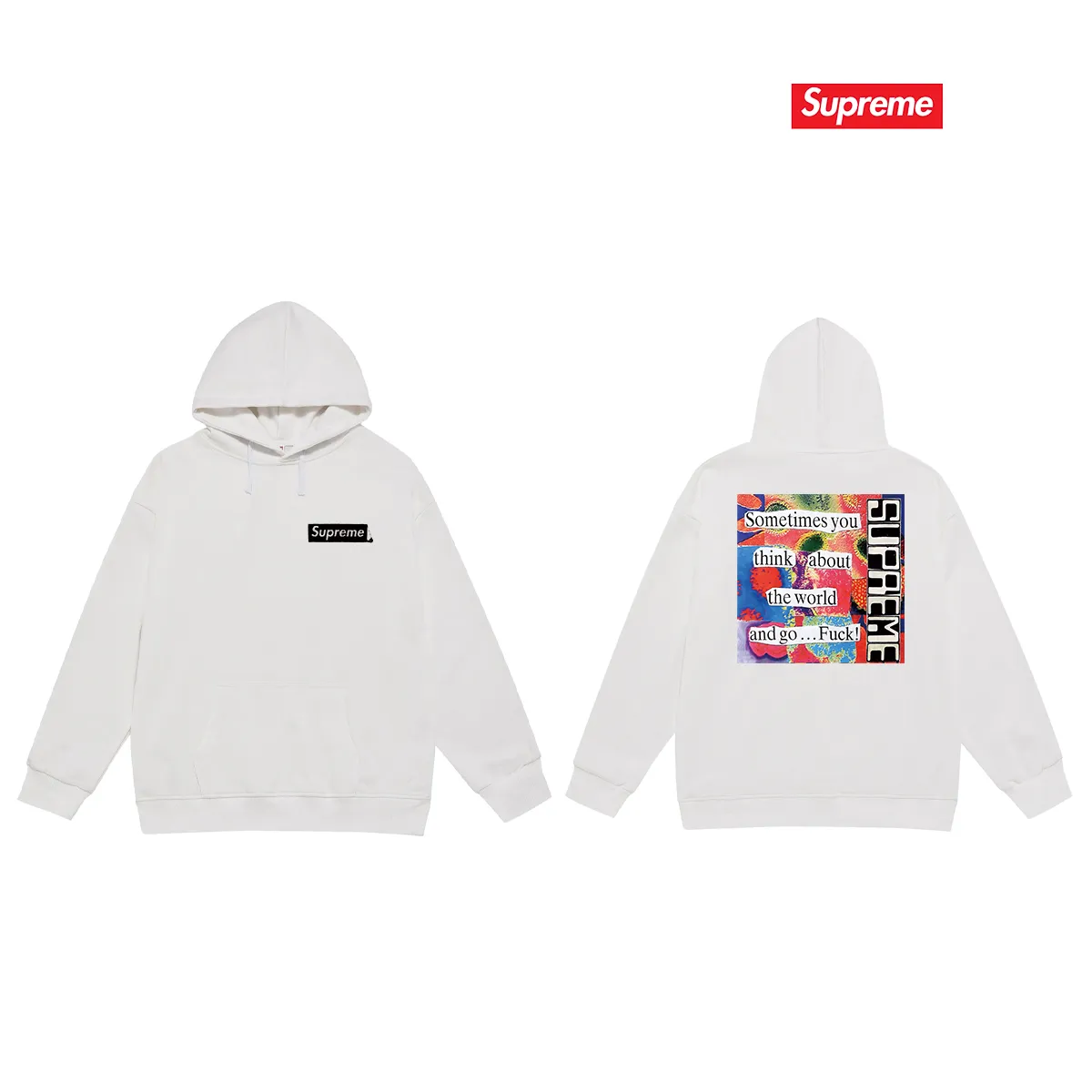 Style No. S2070 #terry P160💰 Velvet P170💰 Balenciaga co-branded supreme printed hooded sweatshirt Made of 400g large terry 430g silver fox velvet (off-shoulder large version) fabric, soft and non-pilling, imported environmentally friendly printing glue, bright and three-dimensional pattern, quality 💥Same style for men and women. The upper body is trendy. Color: black white gray Size: S M L XL XXL