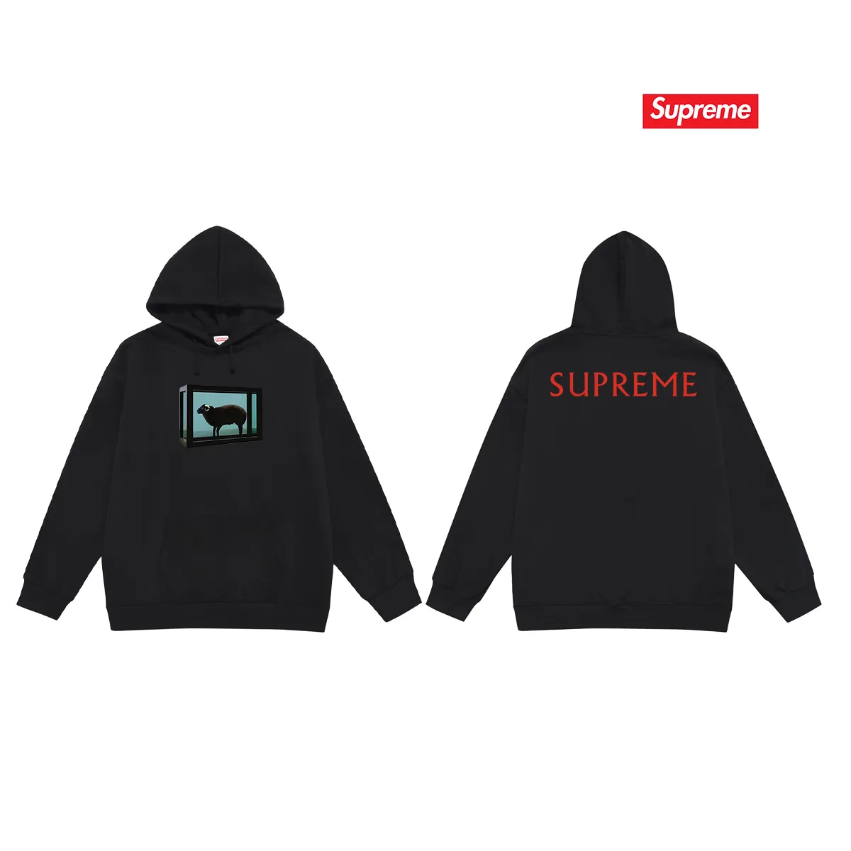 Style number S2143 #terry P160💰 plus fleece P170💰 SUPREME retro niche trendy brand sheep print hooded sweatshirt made of 400g large terry 430g silver fox velvet (off-shoulder large version) fabric, soft texture and no pilling, imported environmentally friendly printing glue, bright and three-dimensional pattern, quality 💥same style for men and women, the upper body is trendy Color: black white gray Size: S M L XL XXL