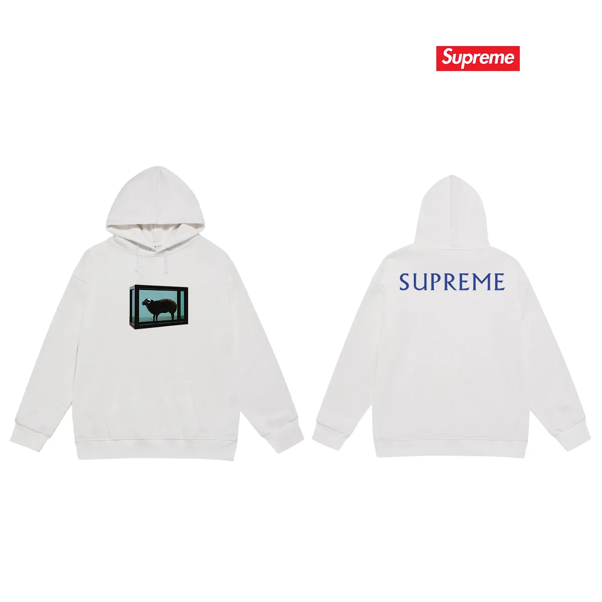 Style number S2143 #terry P160💰 plus fleece P170💰 SUPREME retro niche trendy brand sheep print hooded sweatshirt made of 400g large terry 430g silver fox velvet (off-shoulder large version) fabric, soft texture and no pilling, imported environmentally friendly printing glue, bright and three-dimensional pattern, quality 💥same style for men and women, the upper body is trendy Color: black white gray Size: S M L XL XXL