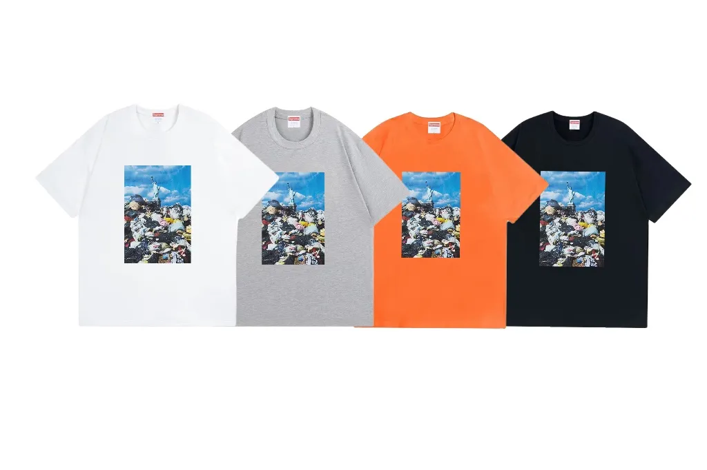 #S123 p110💰 SupremeFW22Week1Trash Tee landscape pattern printing, loose fit, using 260 grams of combed cotton double yarn, all three standards from fabrics to accessories are in compliance with ZP. Imported Matsui Company slurry printing will never crack. The whole piece adopts three-needle five-thread technology. The neckline-shoulder seam-sleeve seam is double-lined, which looks more three-dimensional and textured. The same process as the original version, classic version Feel free to compare zp. The whole piece adopts three-needle five-thread craftsmanship (neckline-shoulder seam-sleeve seam double thread, which looks more three-dimensional and textured). It has the same craftsmanship as the original original, classic version. Color: white, black, orange, gray. Size: S M L XL XXL